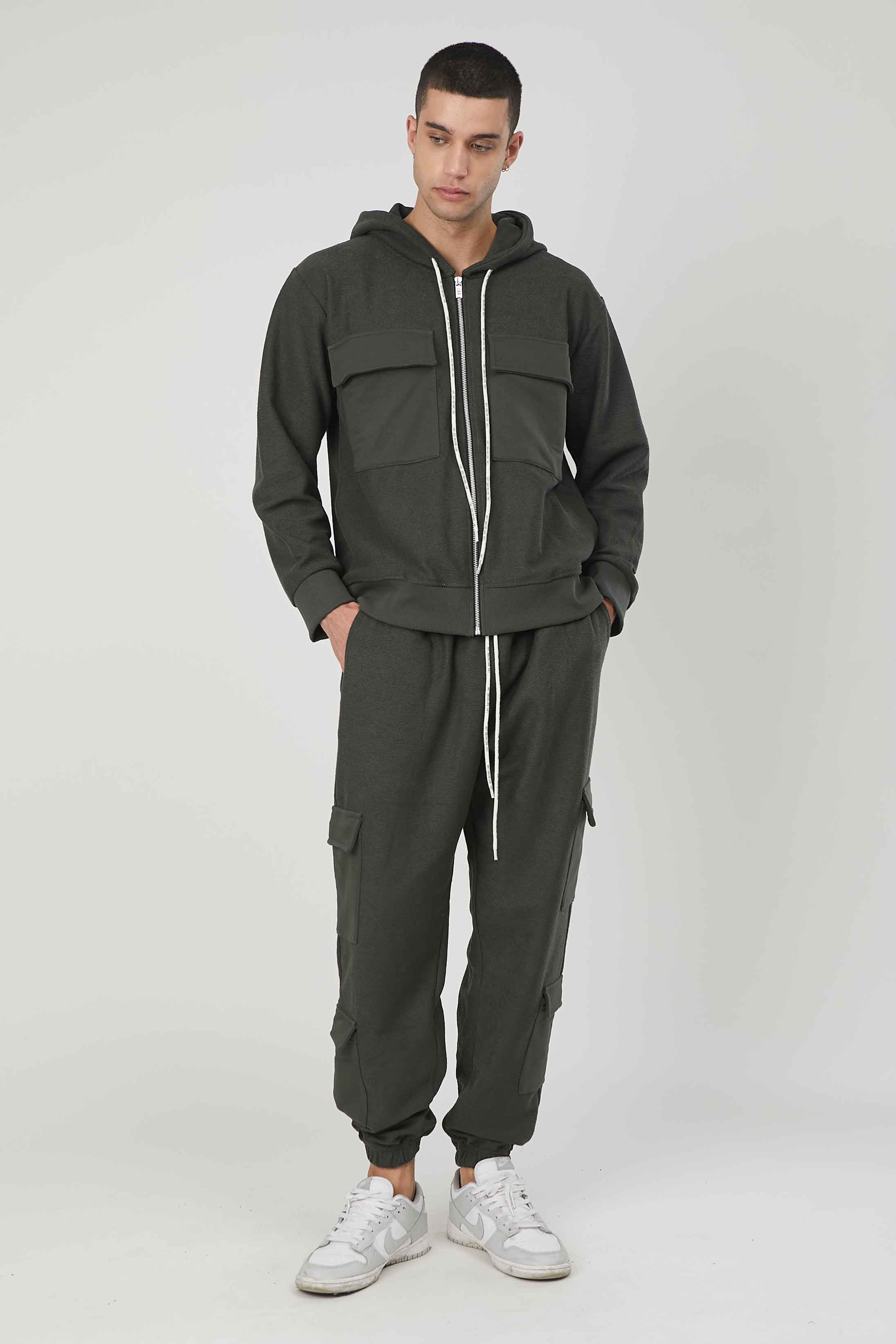 PANTALONI CARGO FELPA GARZATA MILITARY