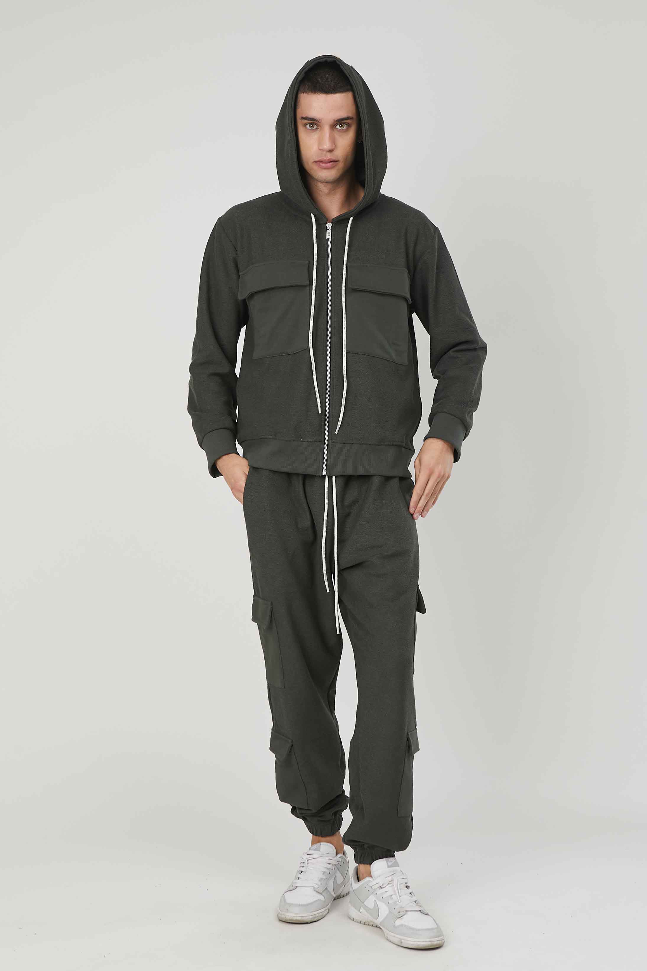 PANTALONI CARGO FELPA GARZATA MILITARY