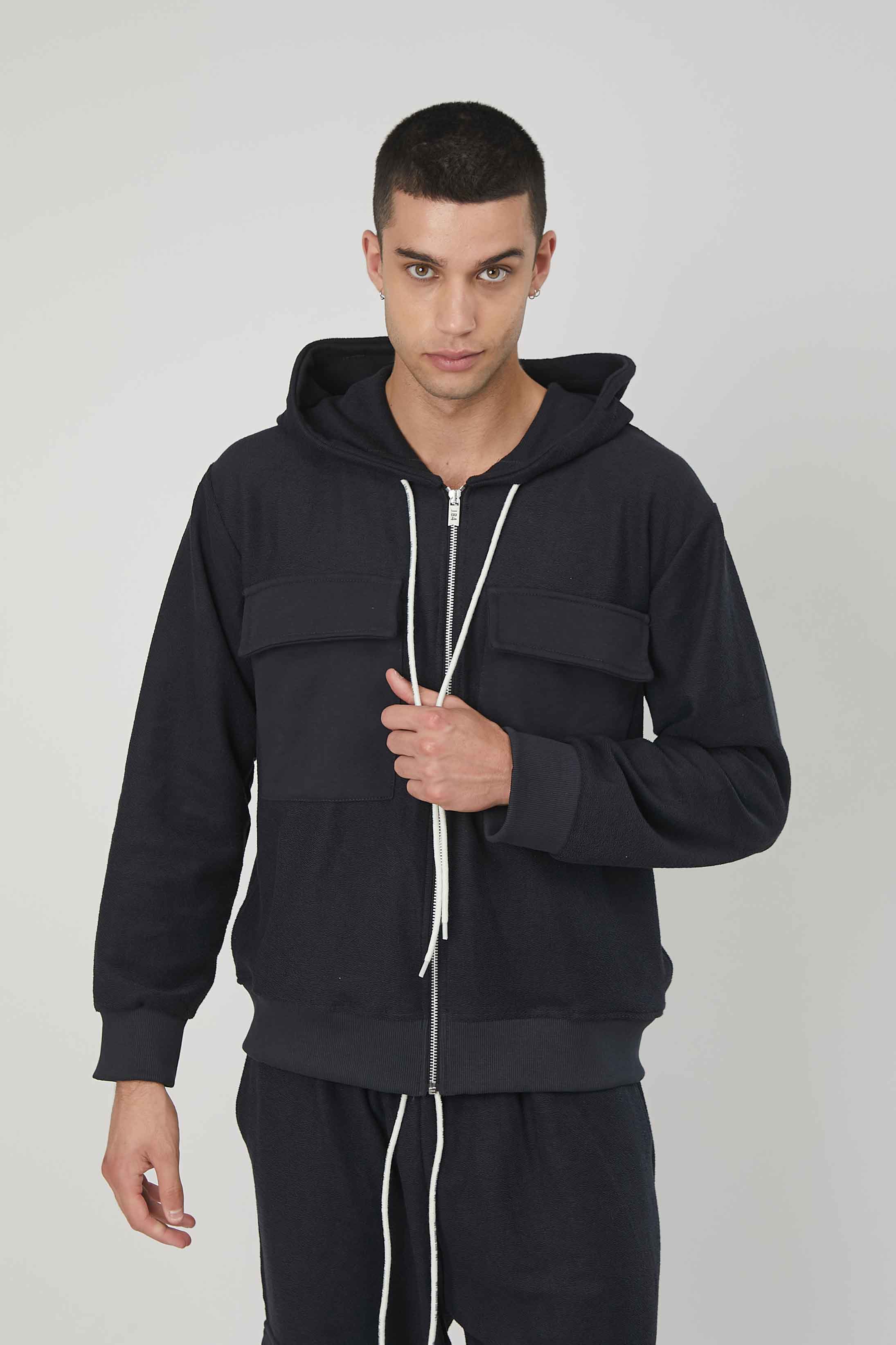 FELPA GARZATA ZIP TASCONI DARK GREY