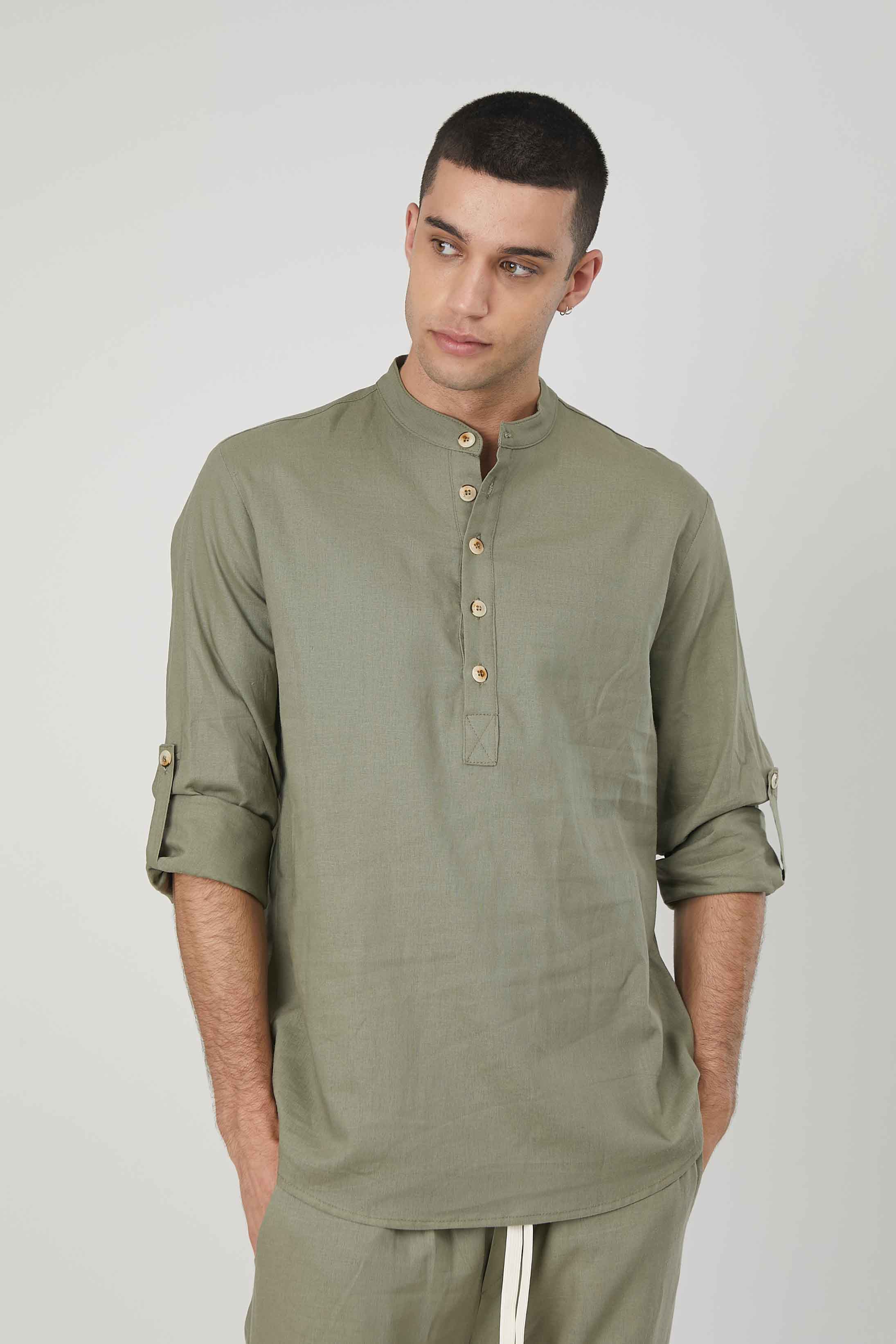 CASACCA LINO MANICHE RISVOLTO MILITARY