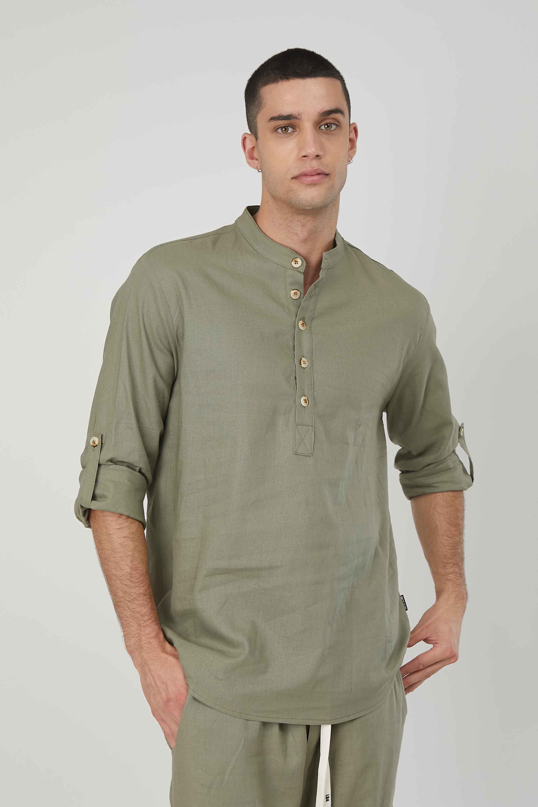 CASACCA LINO MANICHE RISVOLTO MILITARY