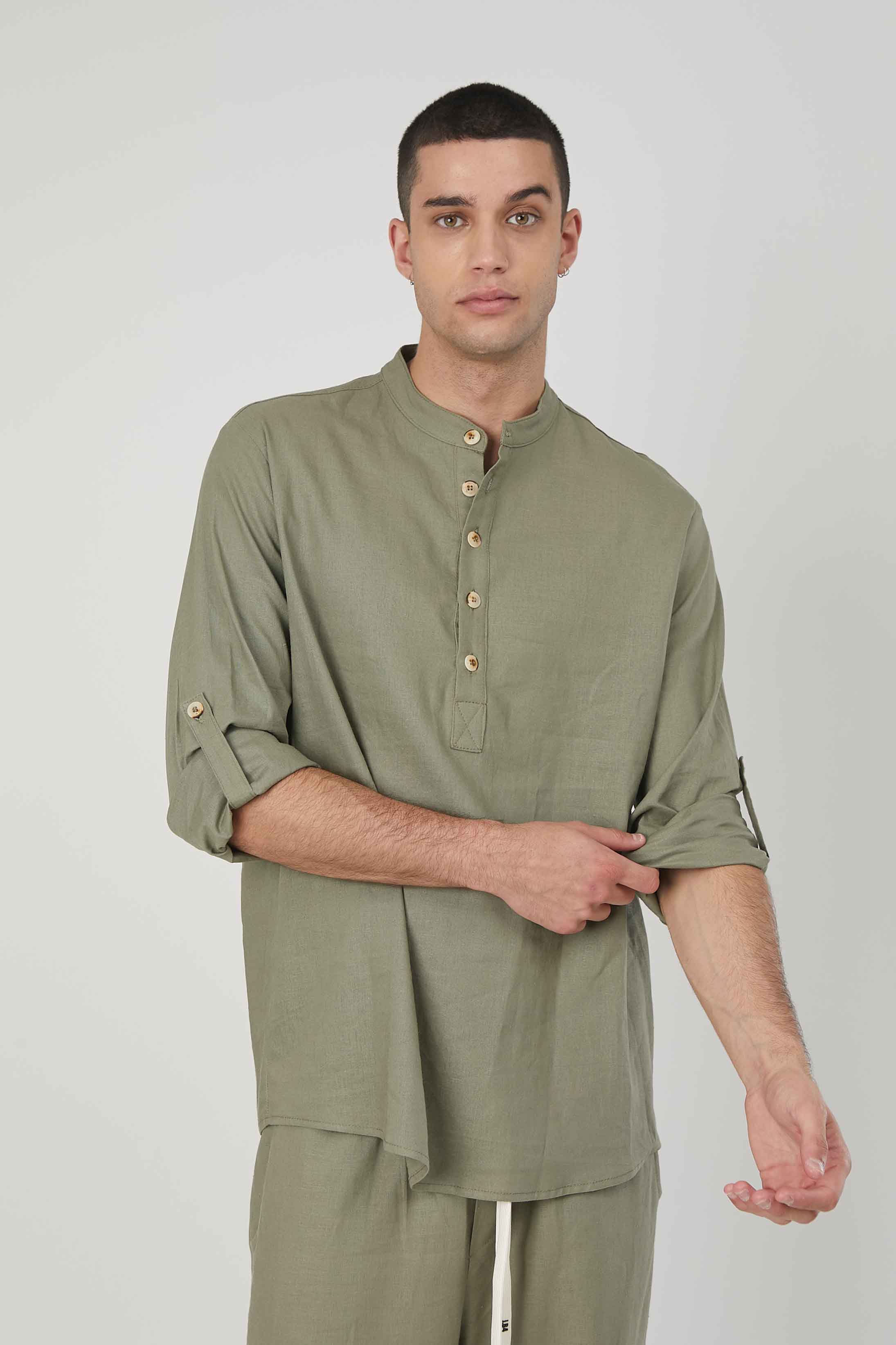 CASACCA LINO MANICHE RISVOLTO MILITARY