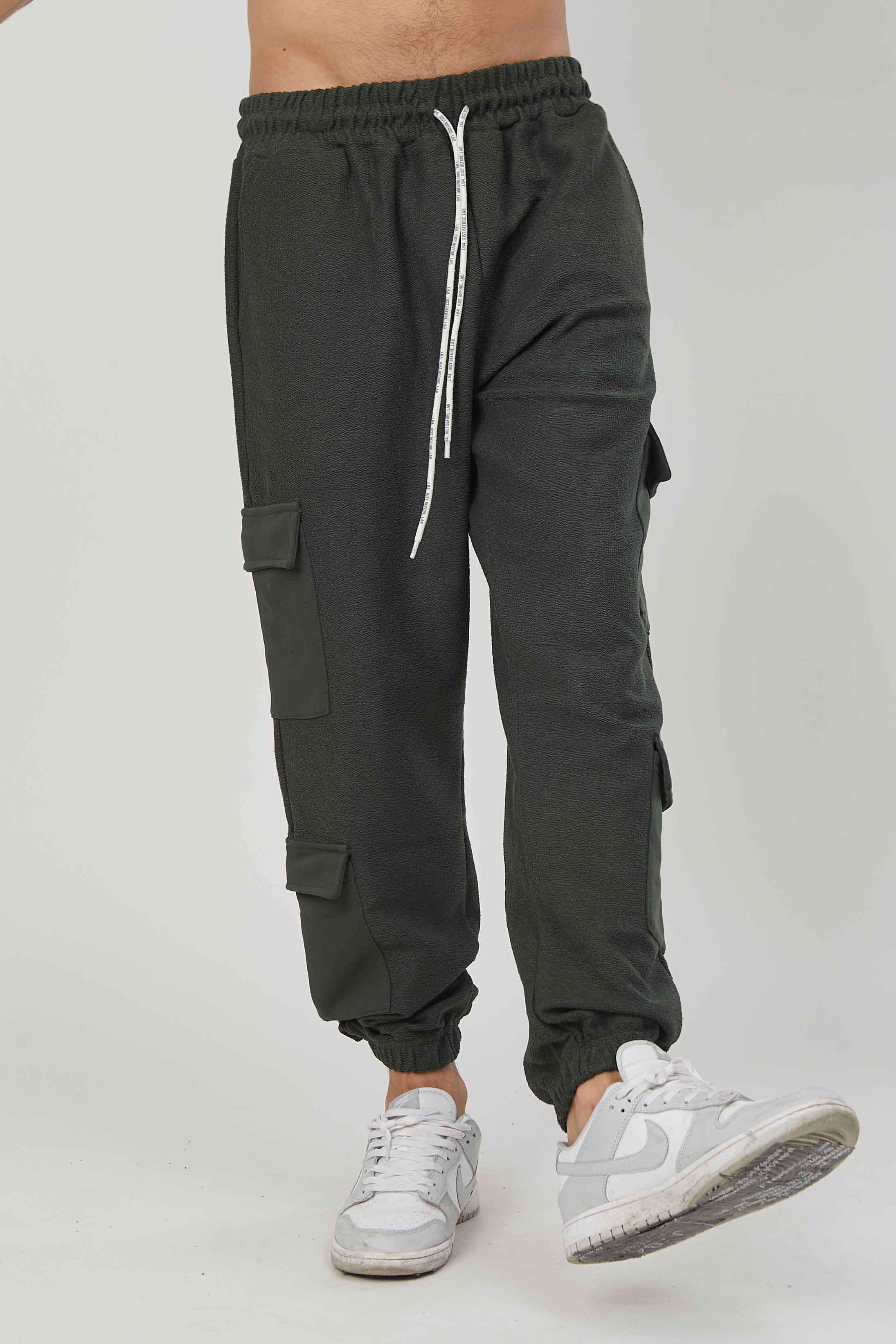 PANTALONI CARGO FELPA GARZATA MILITARY