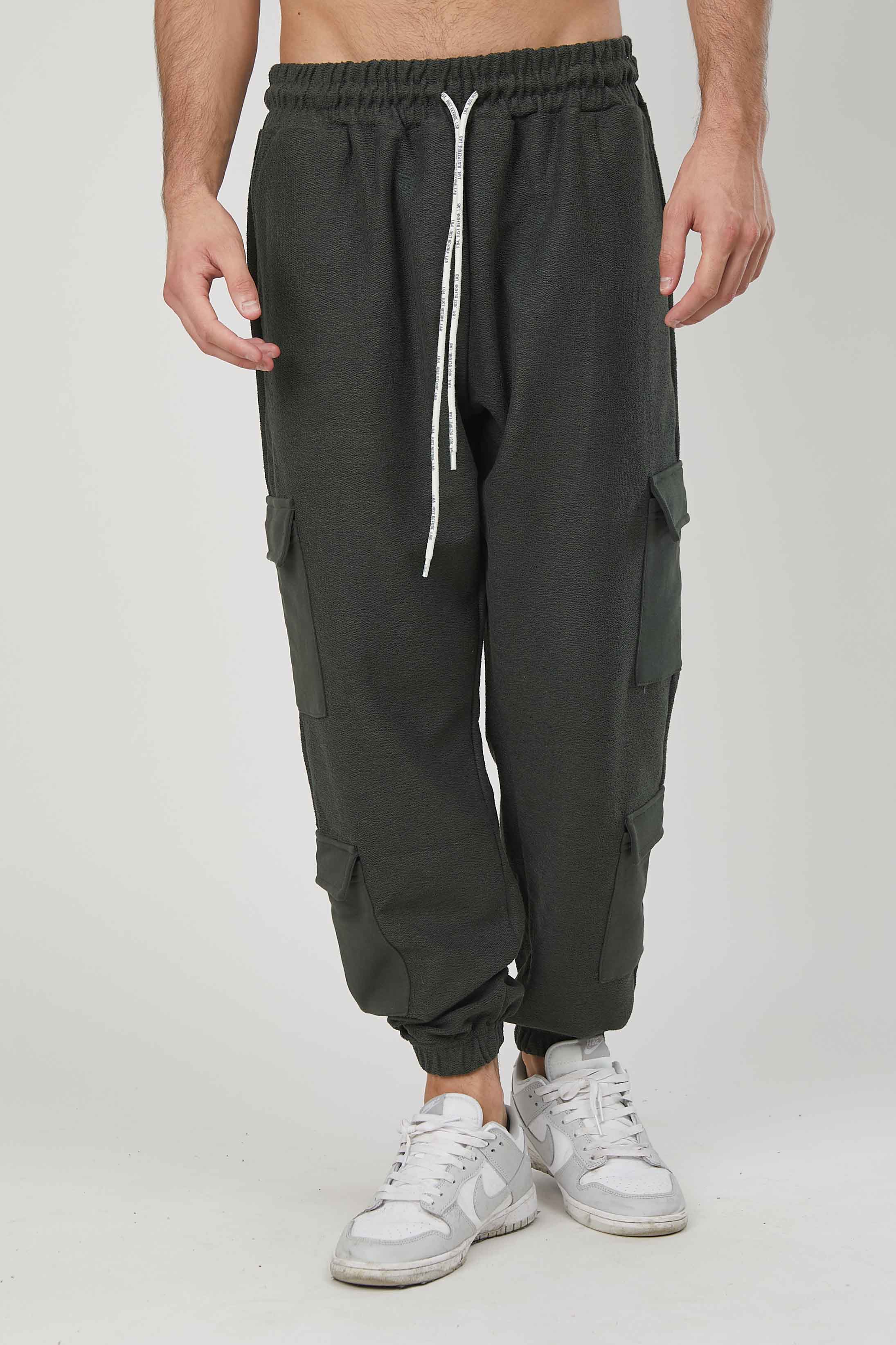 PANTALONI CARGO FELPA GARZATA MILITARY
