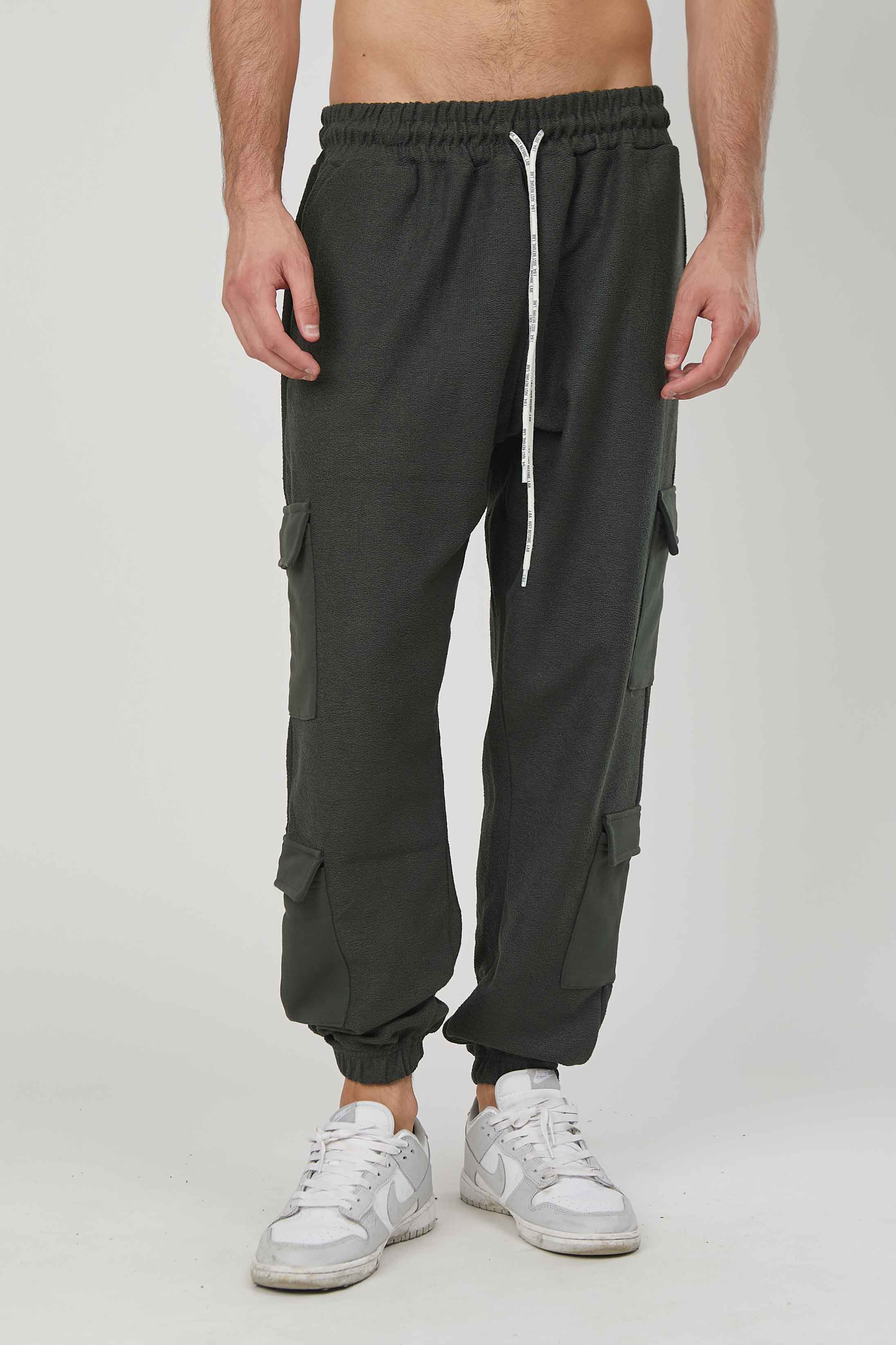 PANTALONI CARGO FELPA GARZATA MILITARY