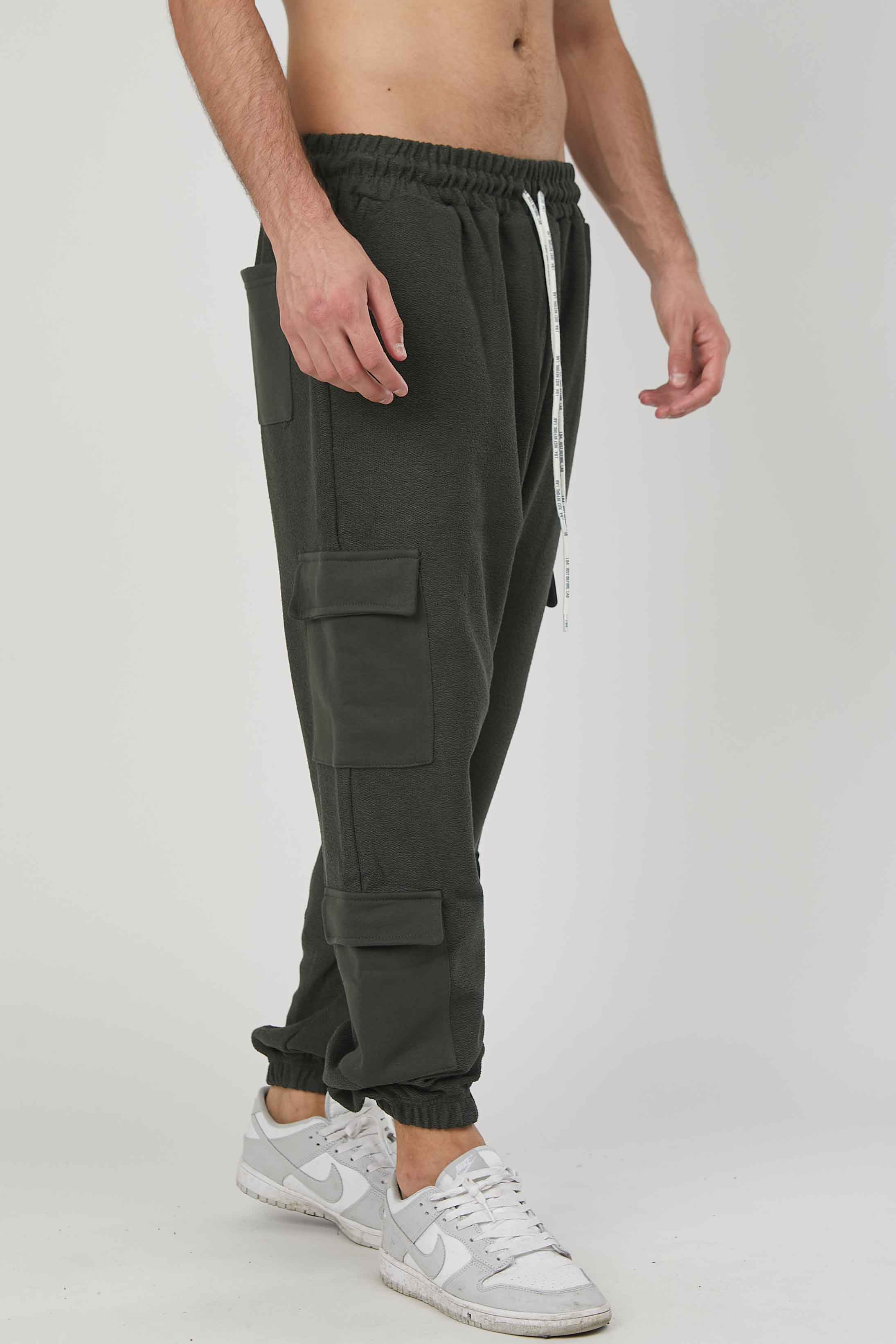 PANTALONI CARGO FELPA GARZATA MILITARY