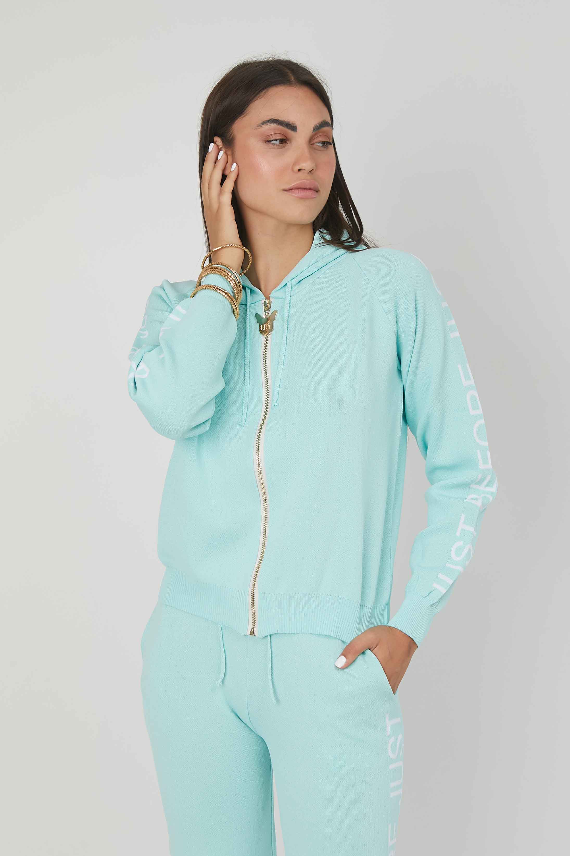 MAGLIA ZIP JACQUARD LOGO TIFFANY