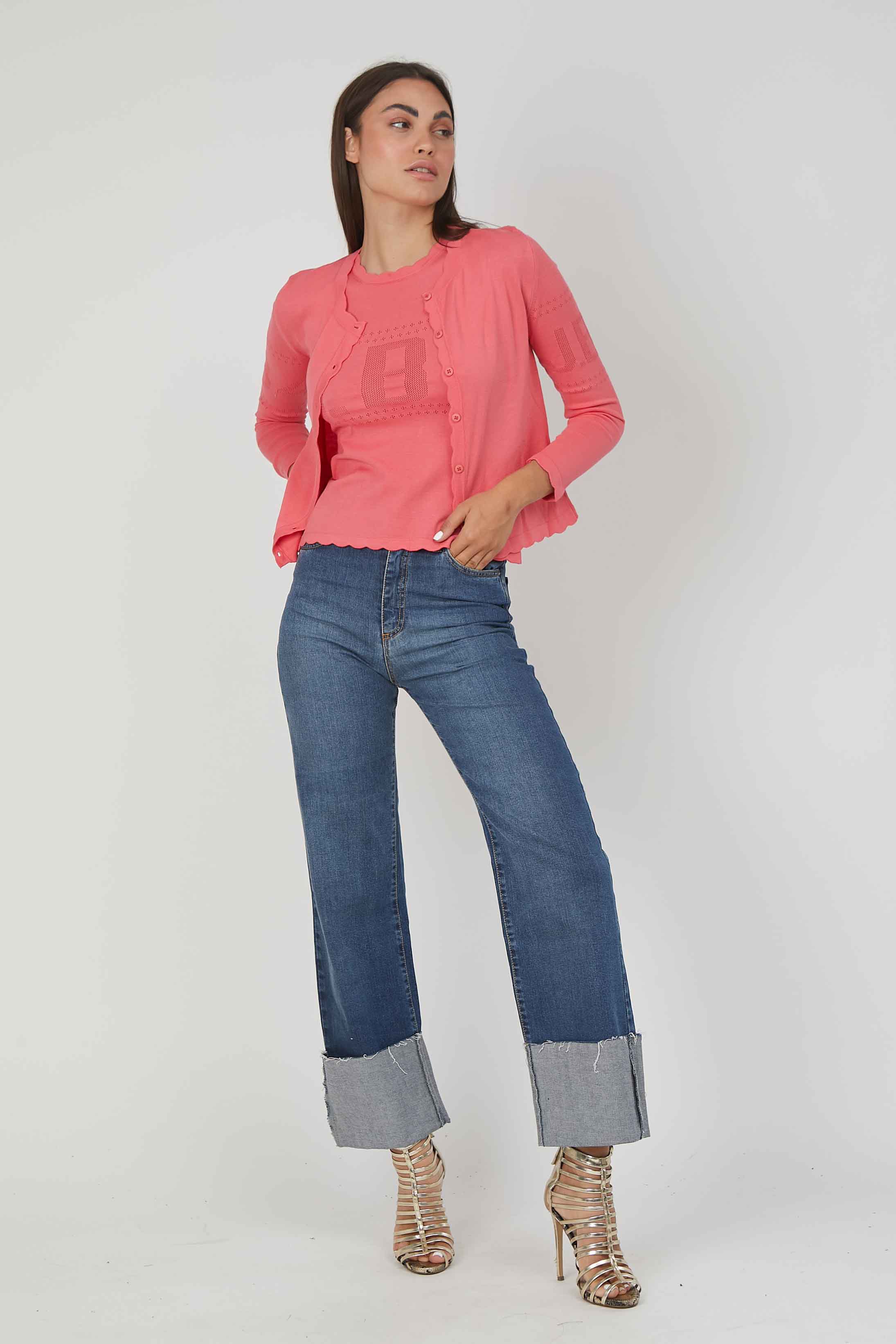 TOP MAGLIA LOGO TRAFORATO CORAL