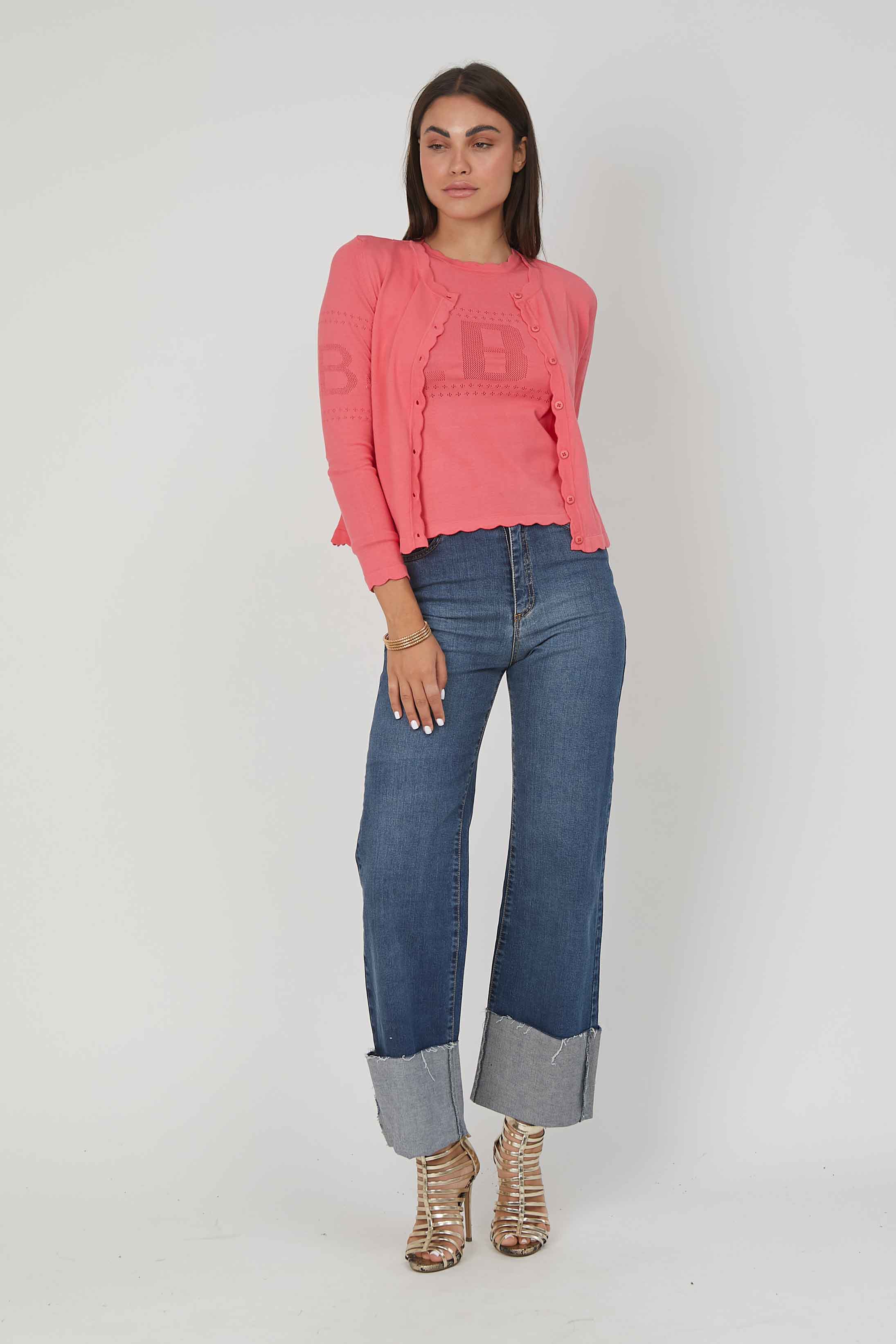 TOP MAGLIA LOGO TRAFORATO CORAL