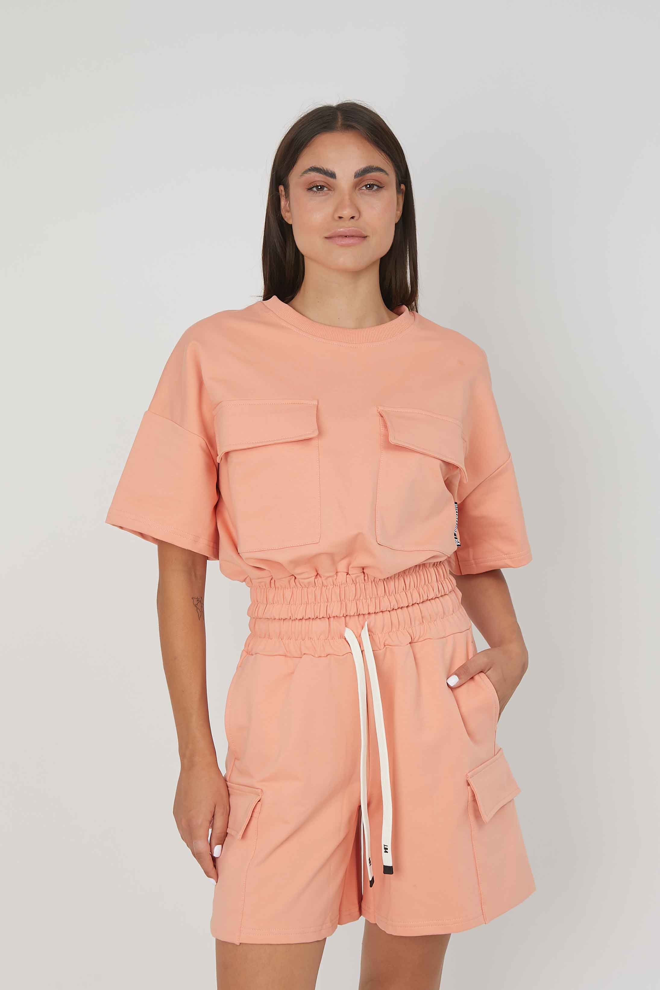 FELPA MANICHE CORTE TASCONI SALMON