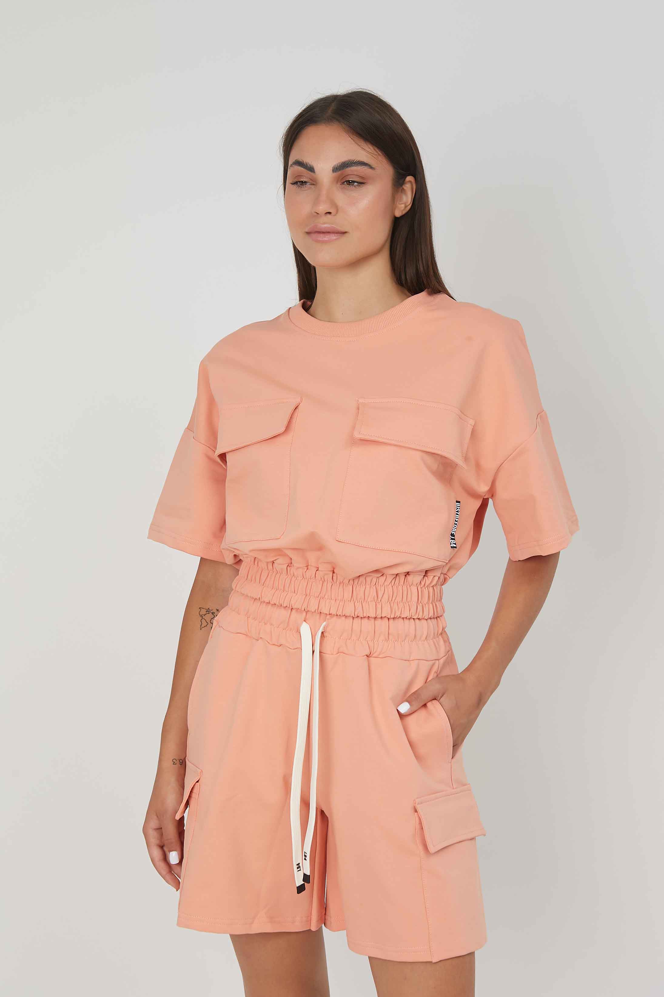 FELPA MANICHE CORTE TASCONI SALMON