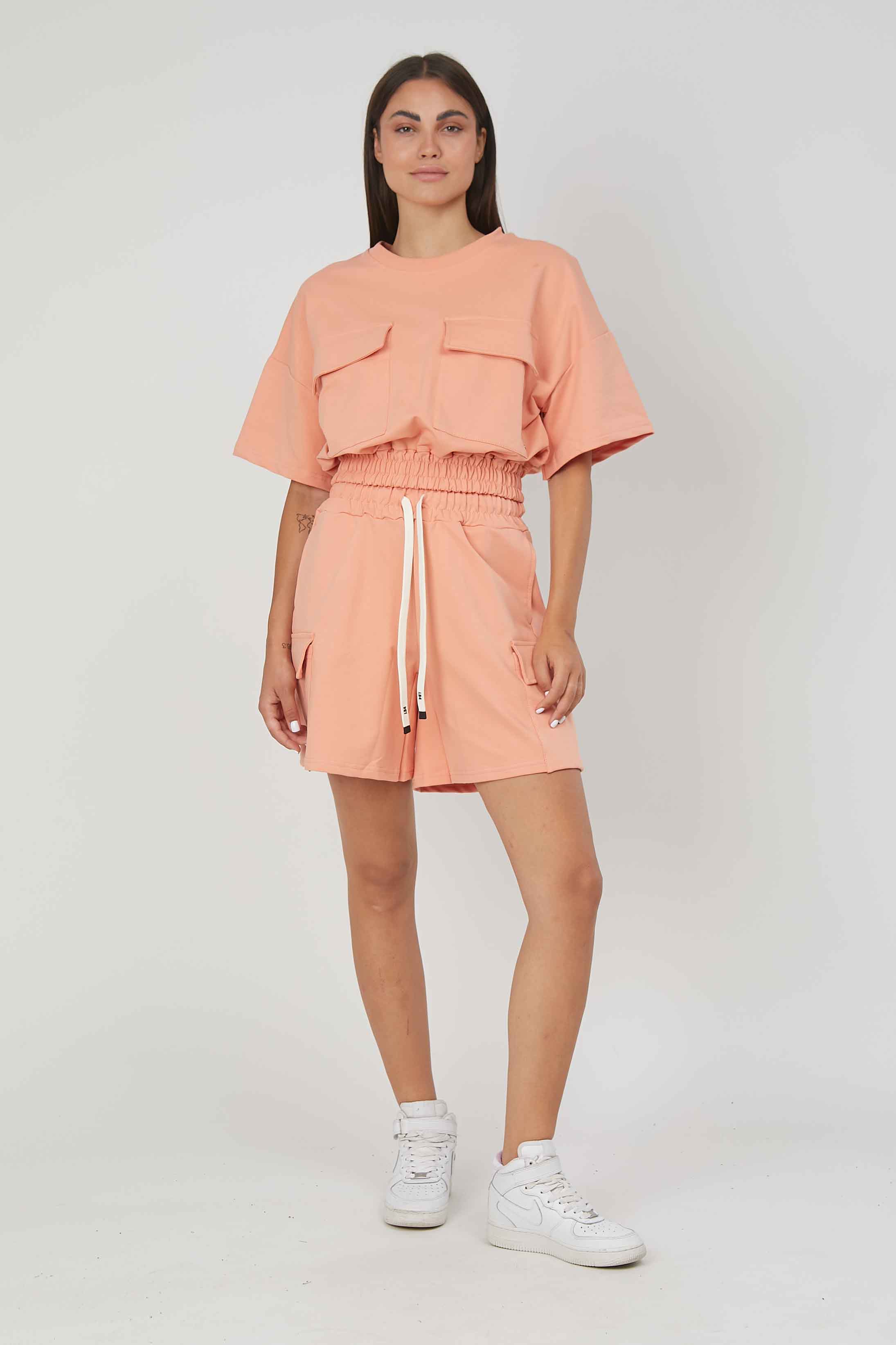 FELPA MANICHE CORTE TASCONI SALMON