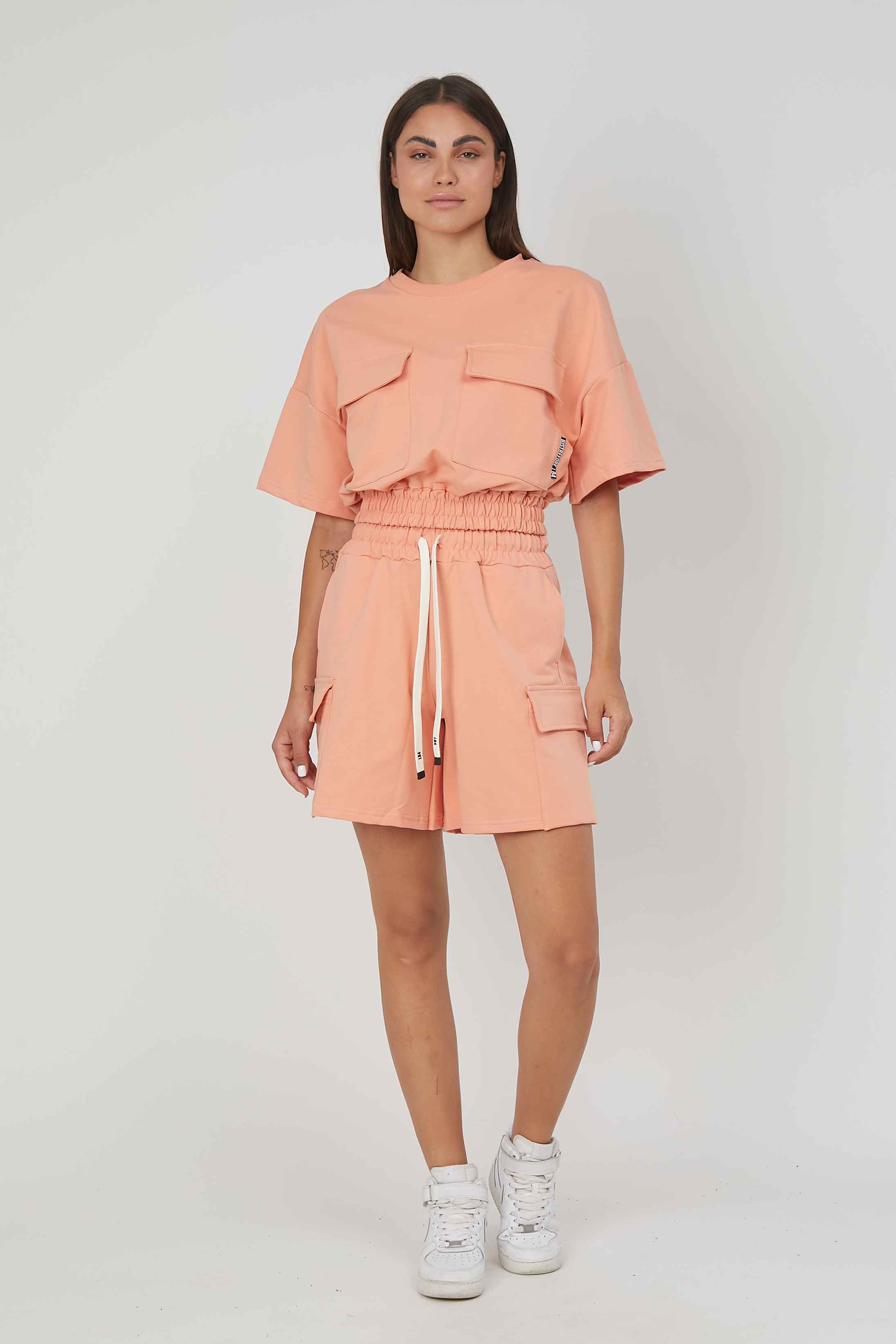 FELPA MANICHE CORTE TASCONI SALMON