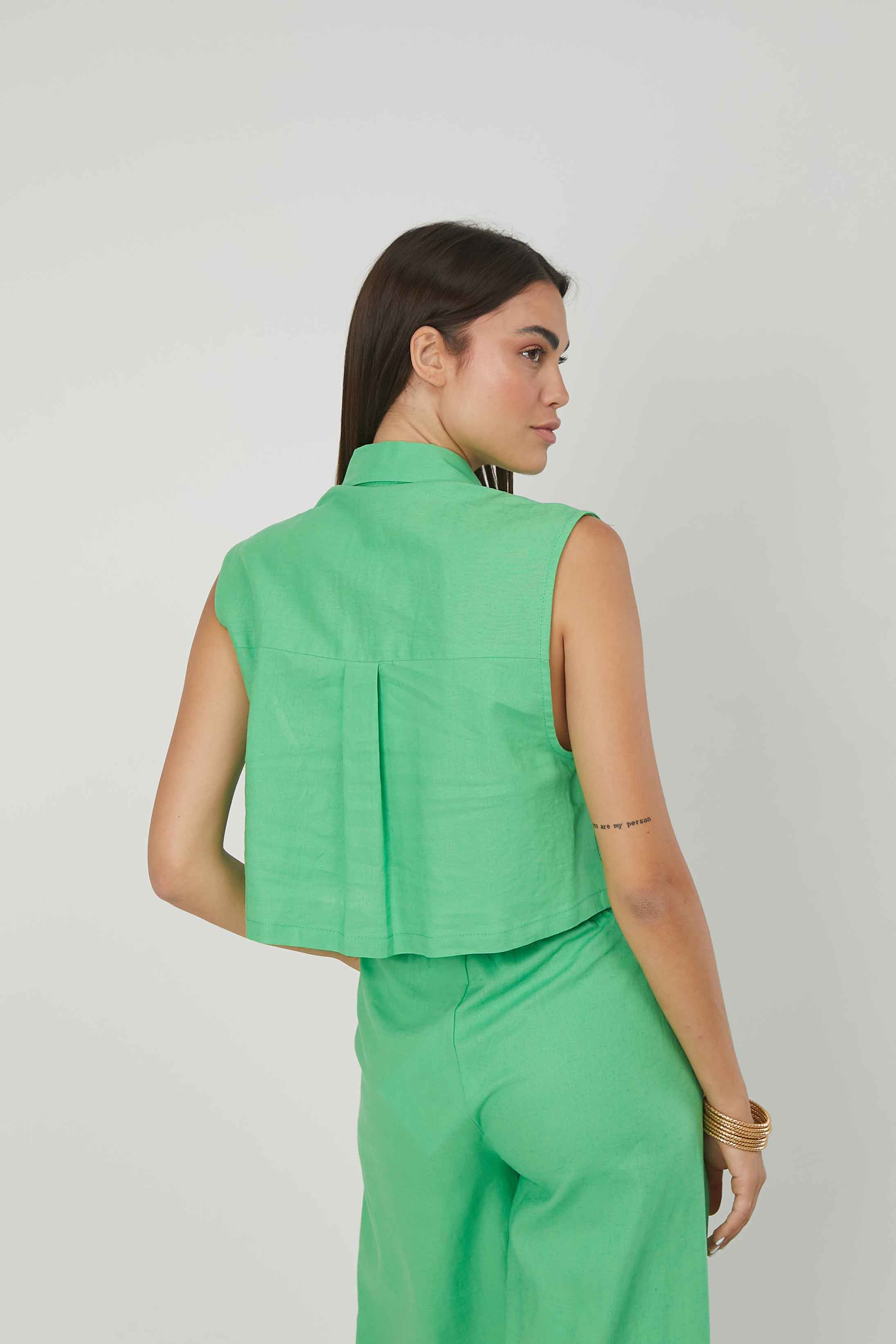 CAMICIA SMANICATA LINO AQUA GREEN