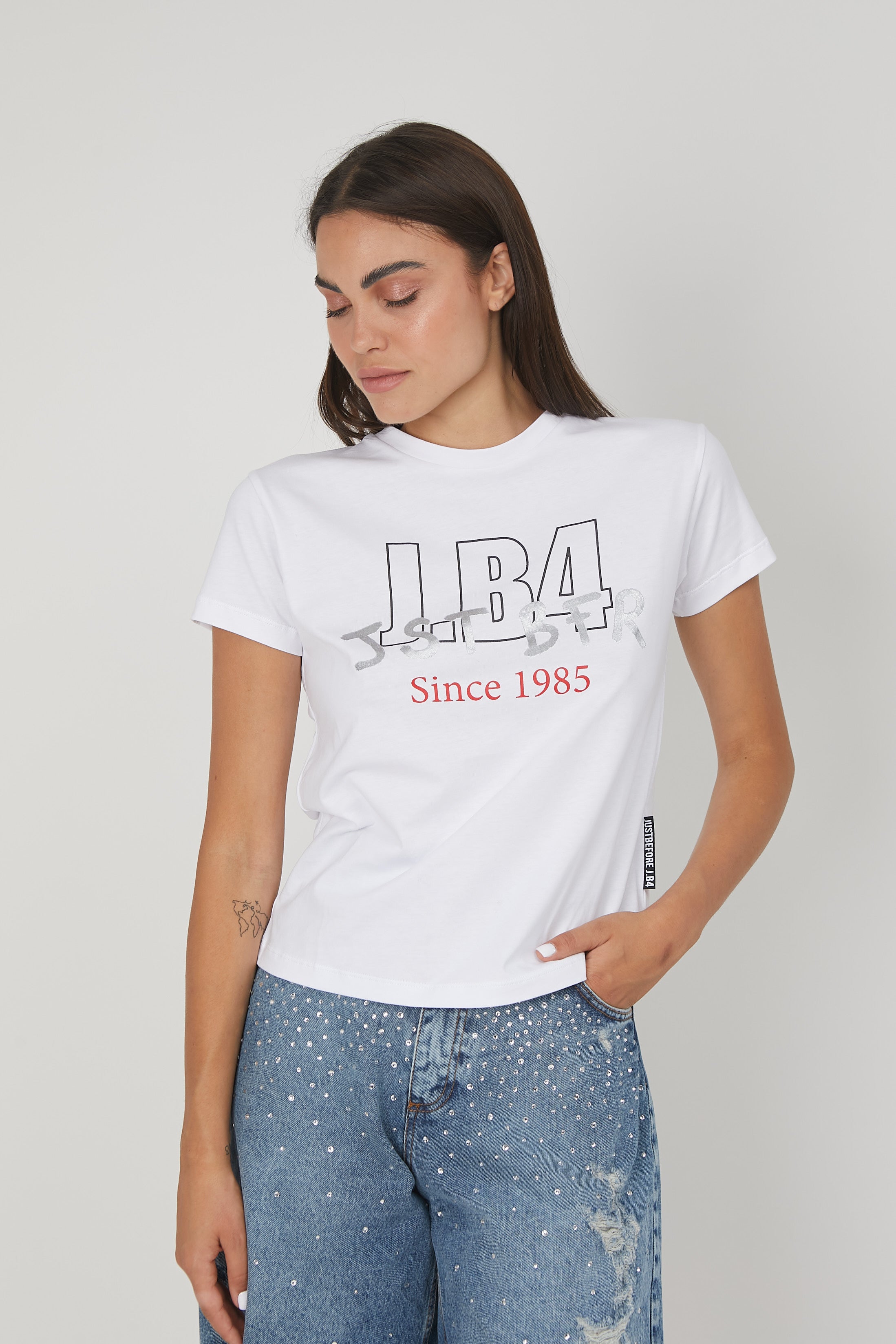 T-SHIRT LOGO METALLIZZATO WHITE