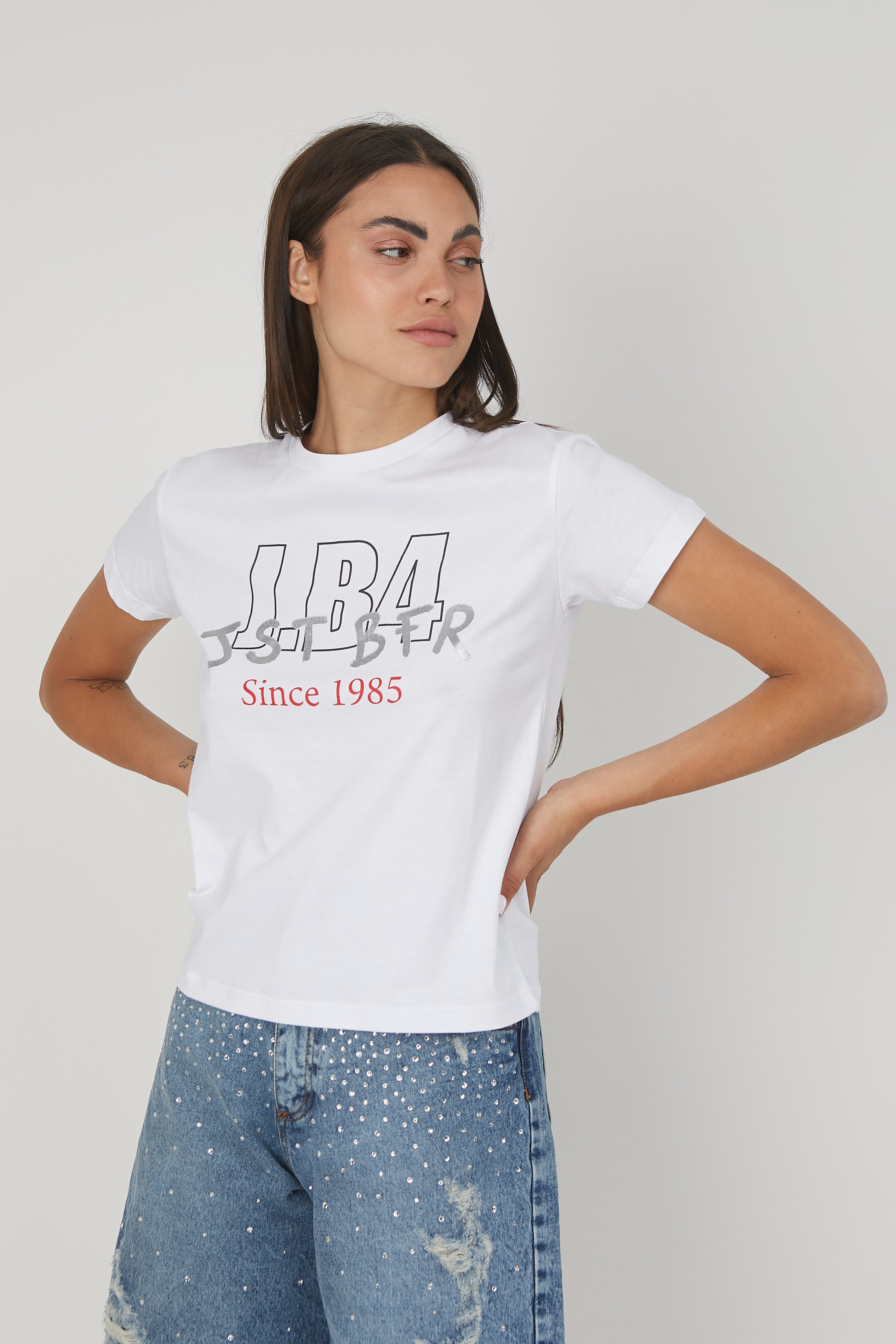 T-SHIRT LOGO METALLIZZATO WHITE