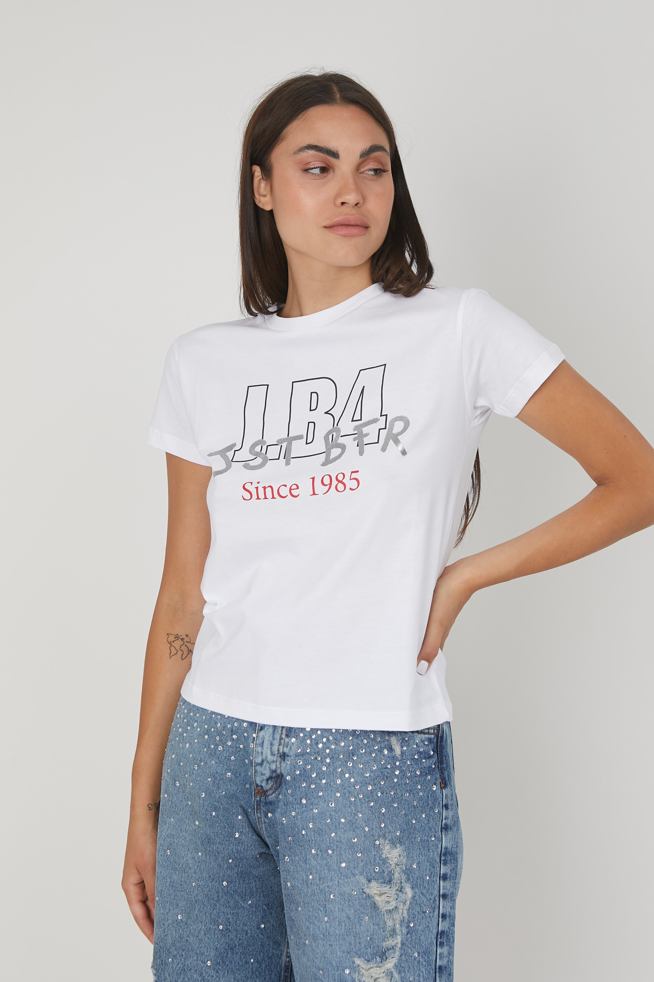 T-SHIRT LOGO METALLIZZATO WHITE