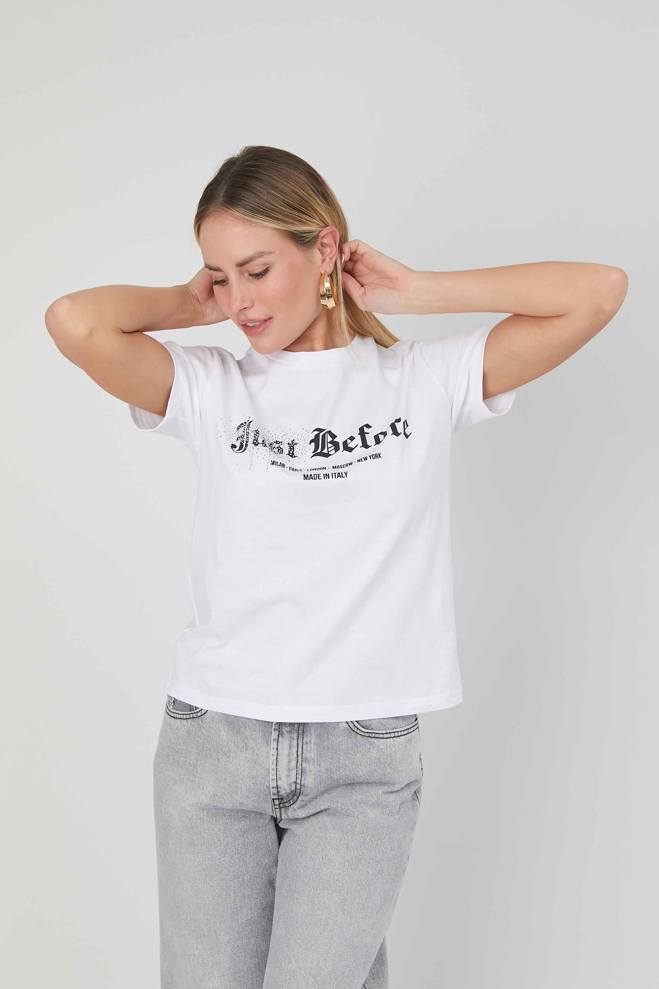 T-SHIRT LOGO GOTICO STRASS WHITE