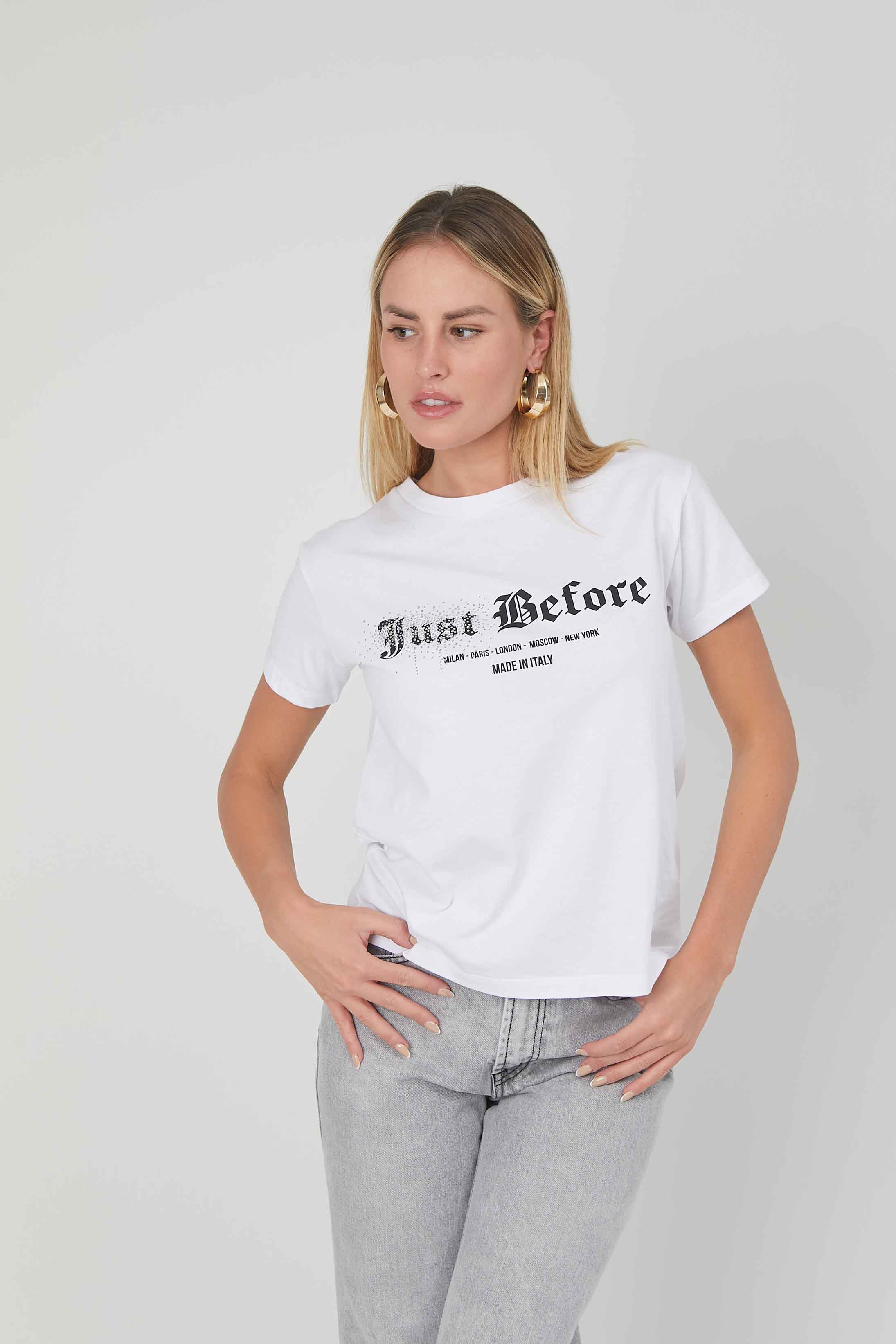 T-SHIRT LOGO GOTICO STRASS WHITE