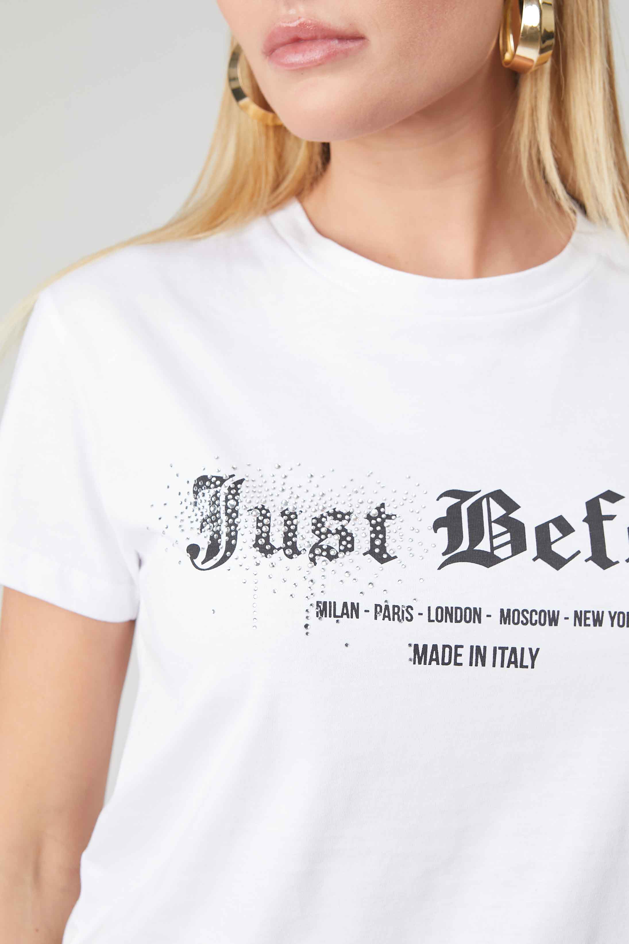 T-SHIRT LOGO GOTICO STRASS WHITE