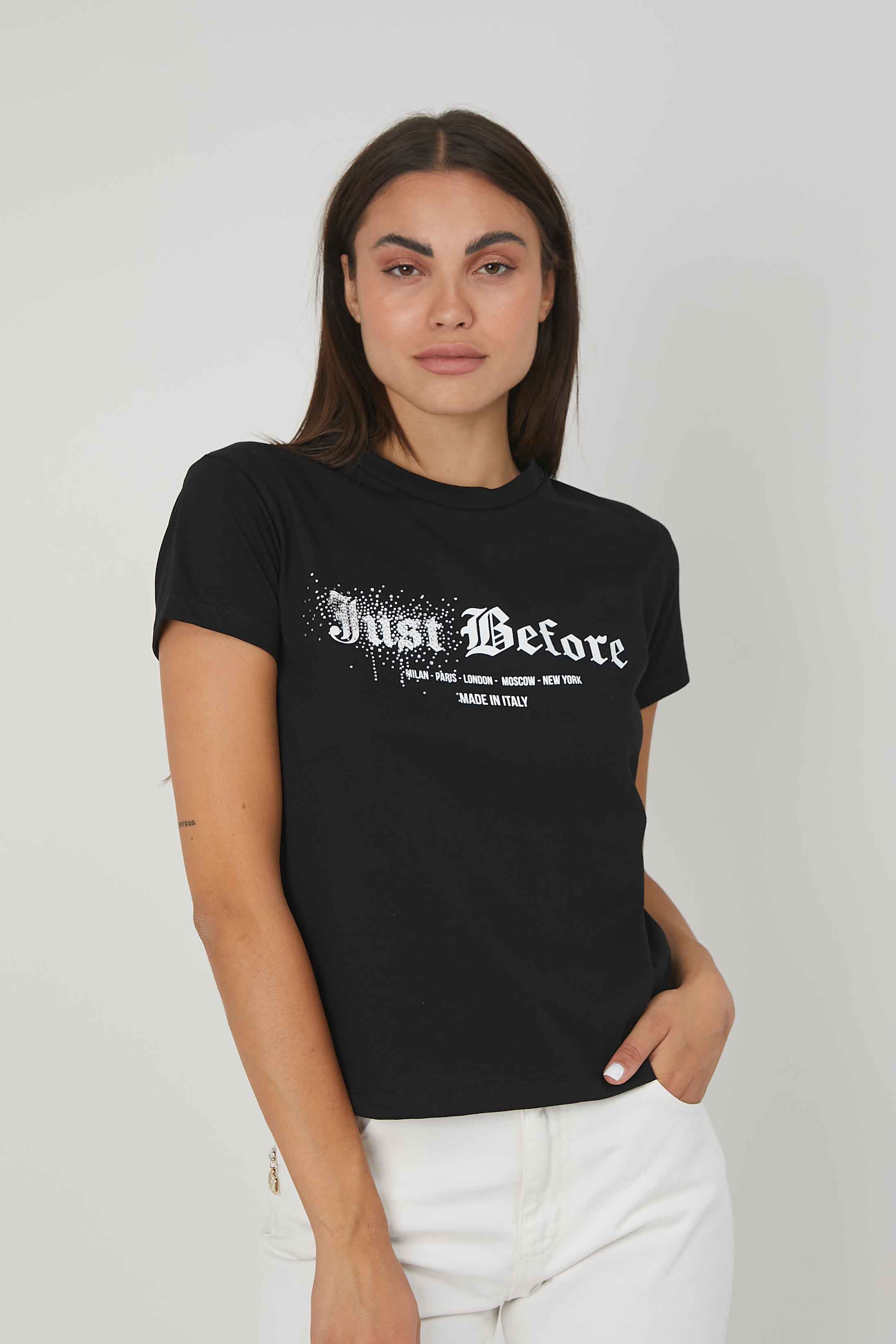 T-SHIRT LOGO GOTICO STRASS BLACK