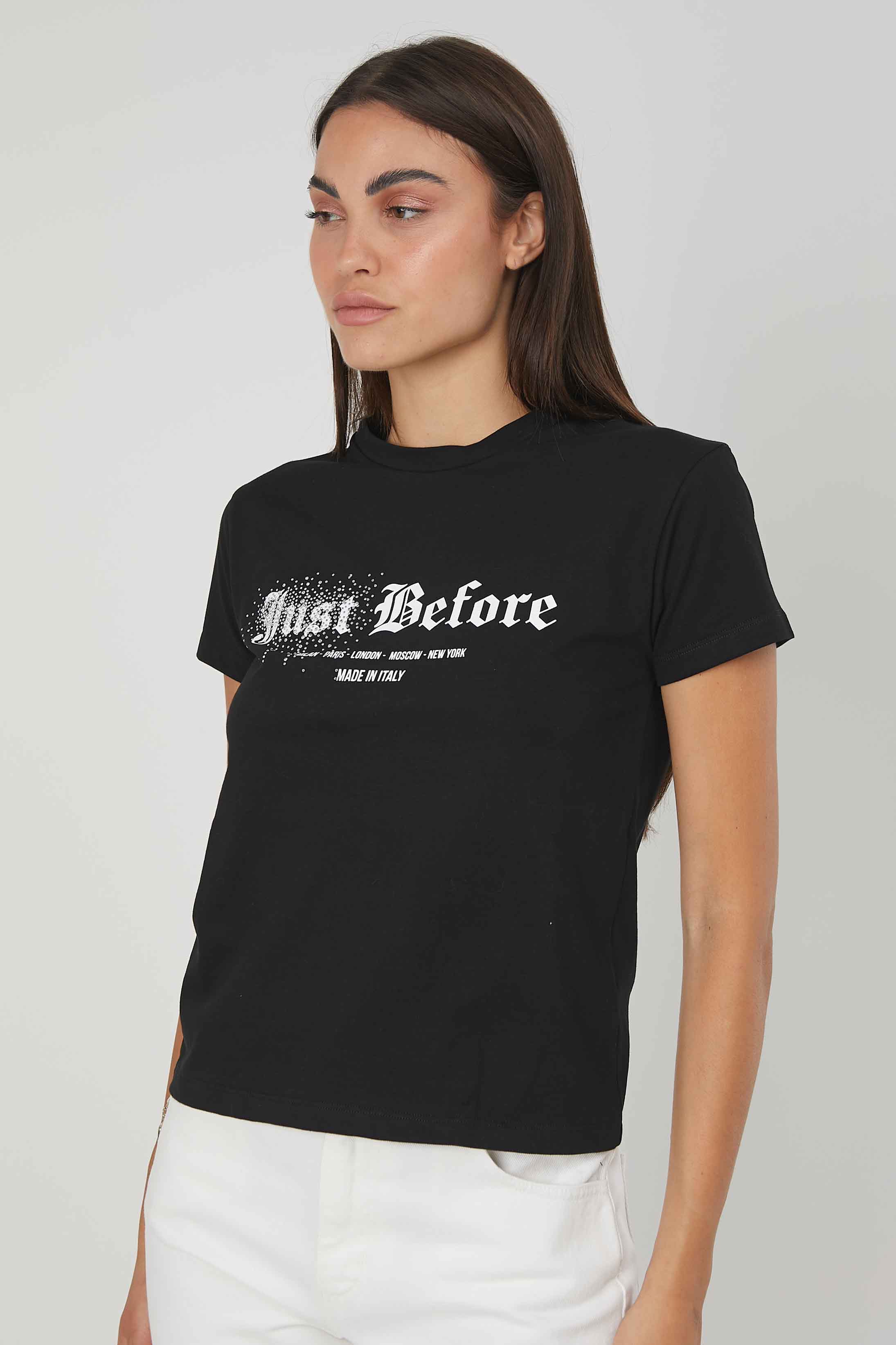 T-SHIRT LOGO GOTICO STRASS BLACK