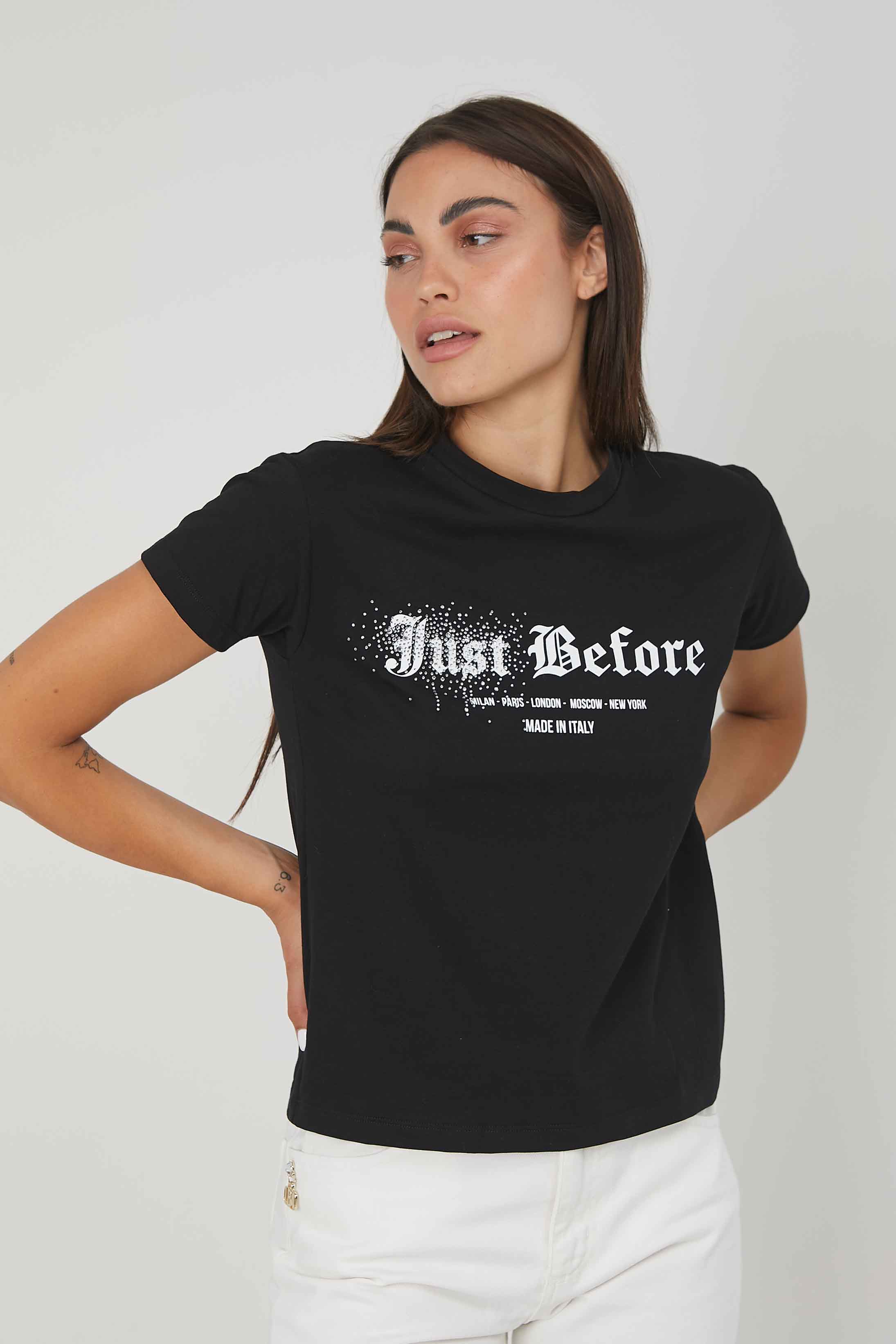 T-SHIRT LOGO GOTICO STRASS BLACK