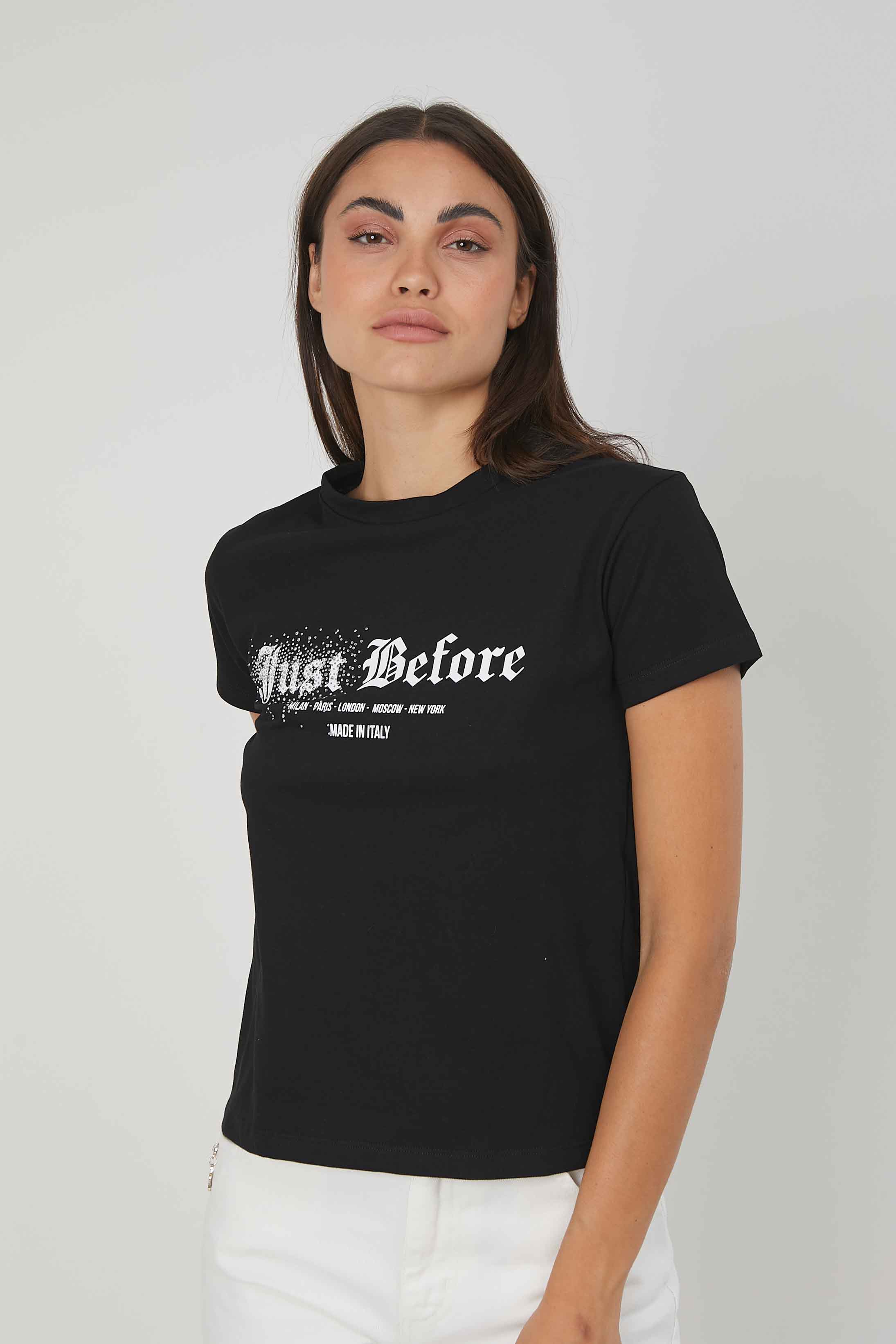 T-SHIRT LOGO GOTICO STRASS BLACK