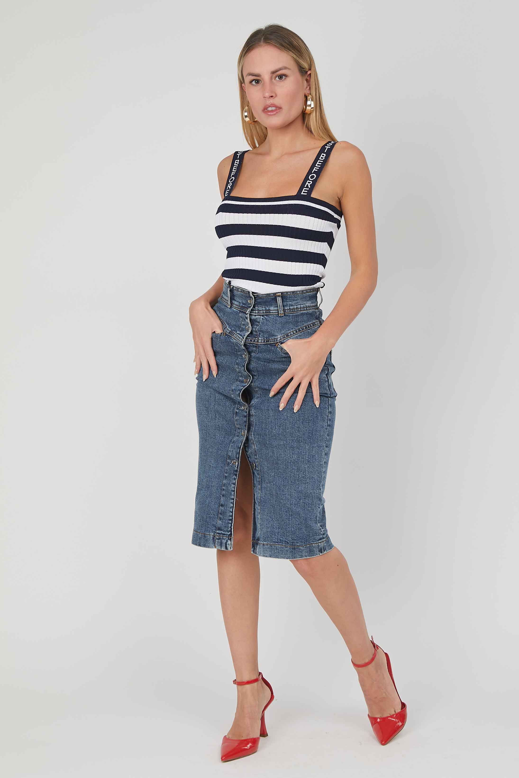 TOP MAGLIA RIGHE SPALLINE LOGO