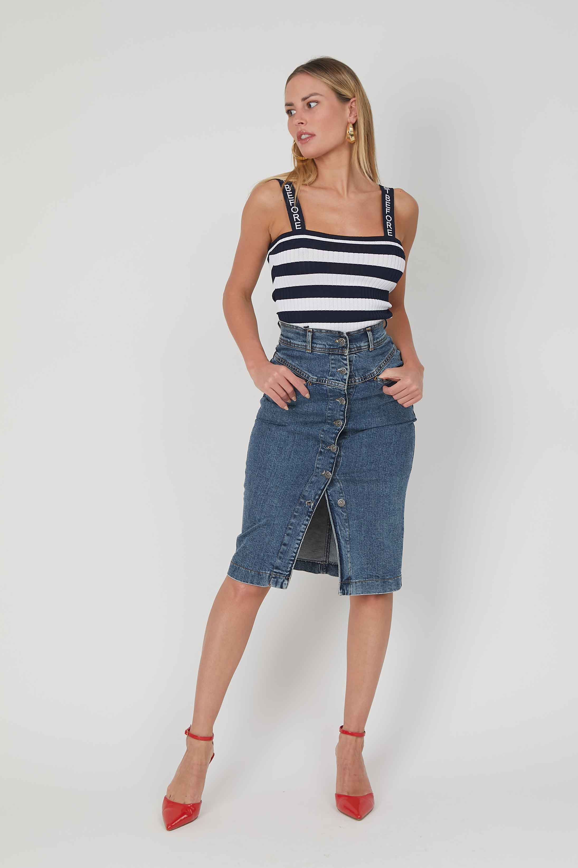 TOP MAGLIA RIGHE SPALLINE LOGO