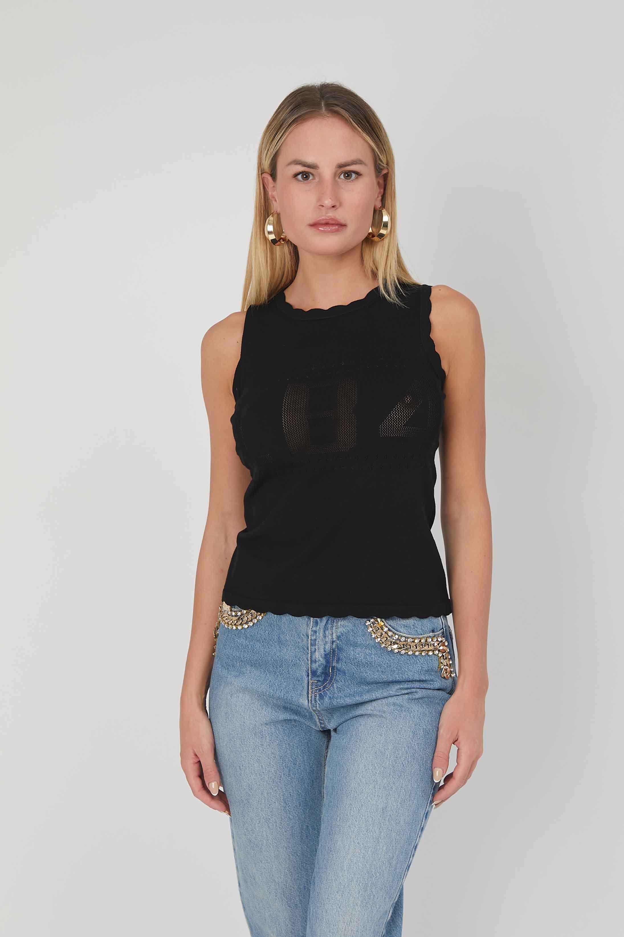 TOP MAGLIA LOGO TRAFORATO BLACK