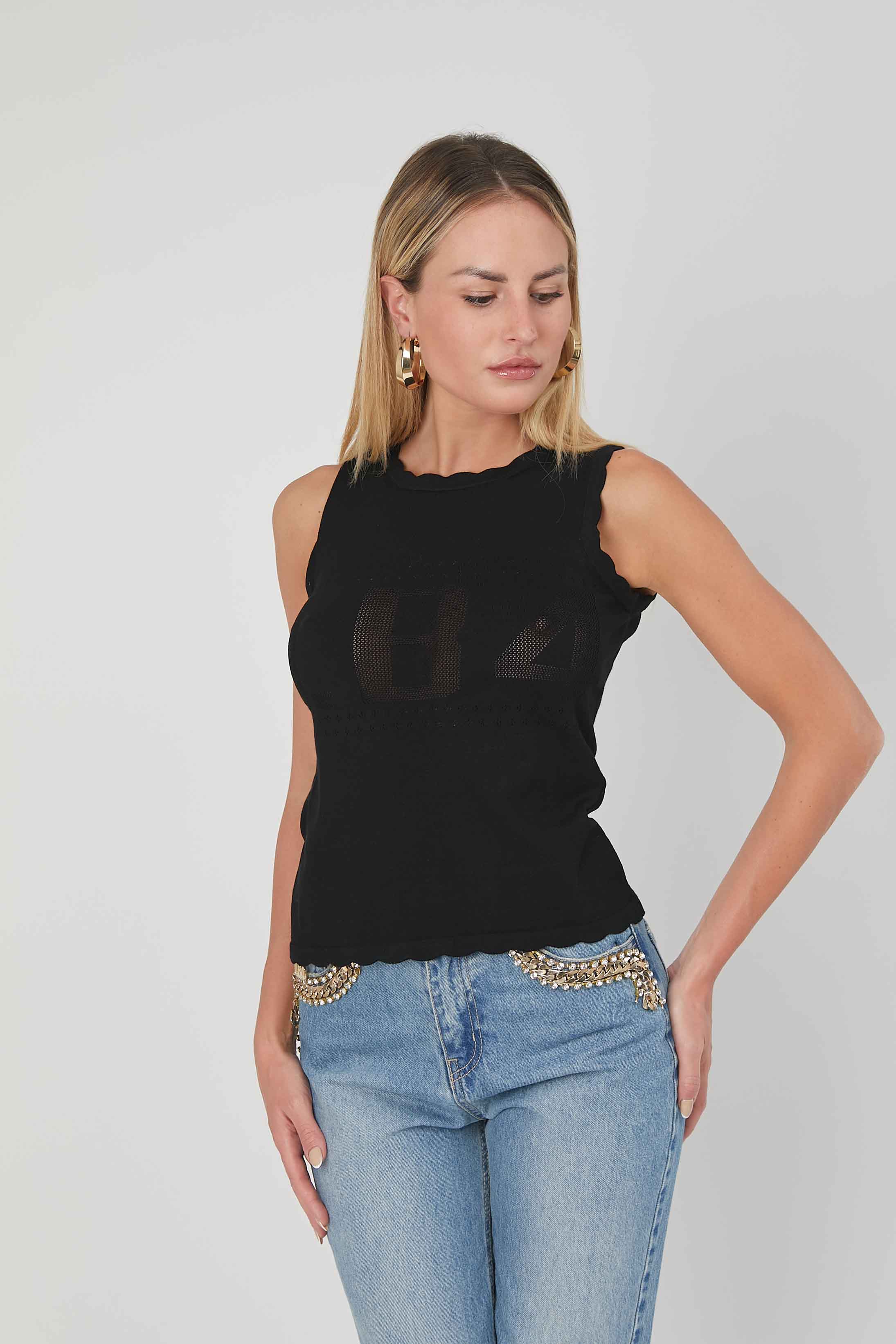 TOP MAGLIA LOGO TRAFORATO BLACK