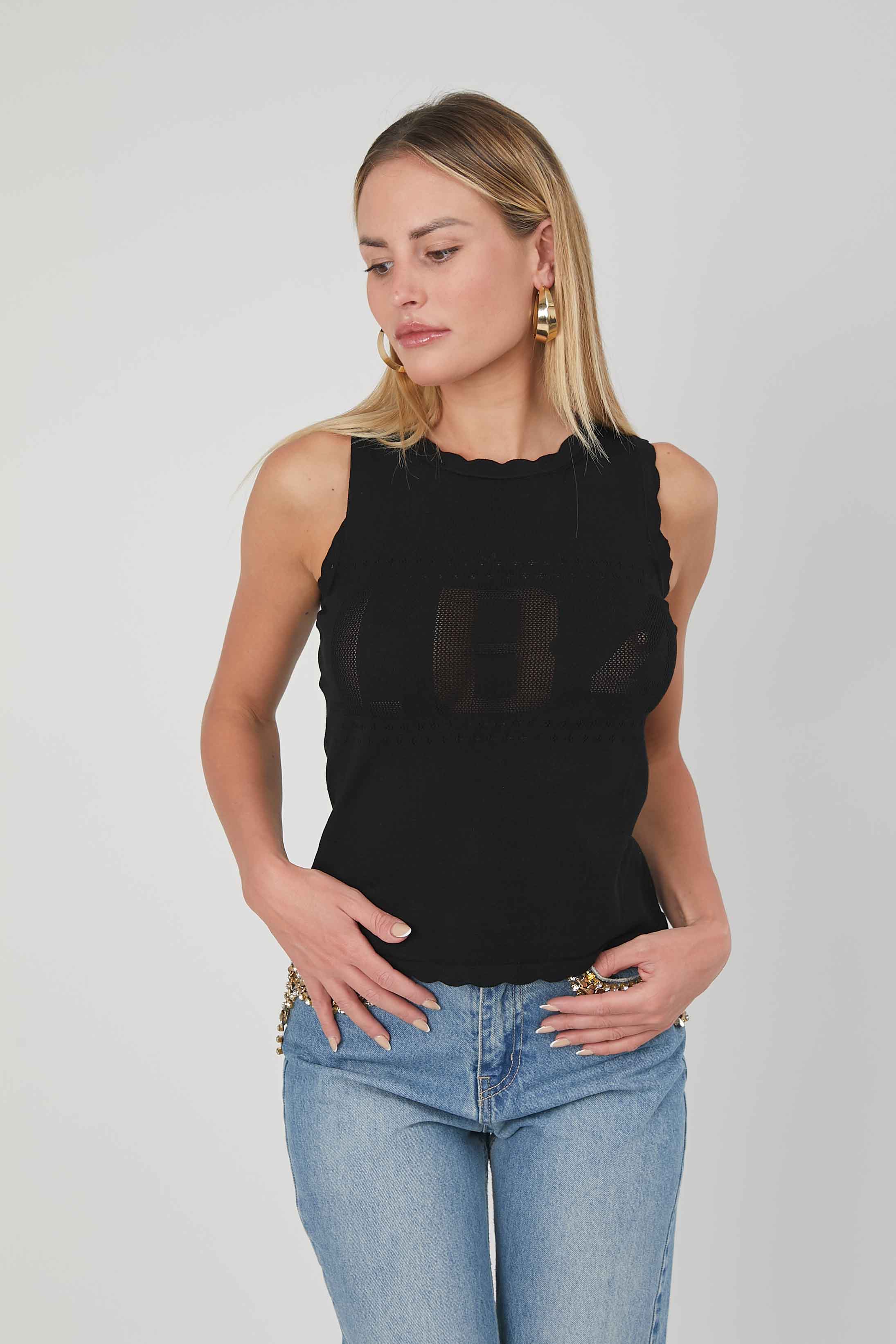 TOP MAGLIA LOGO TRAFORATO BLACK