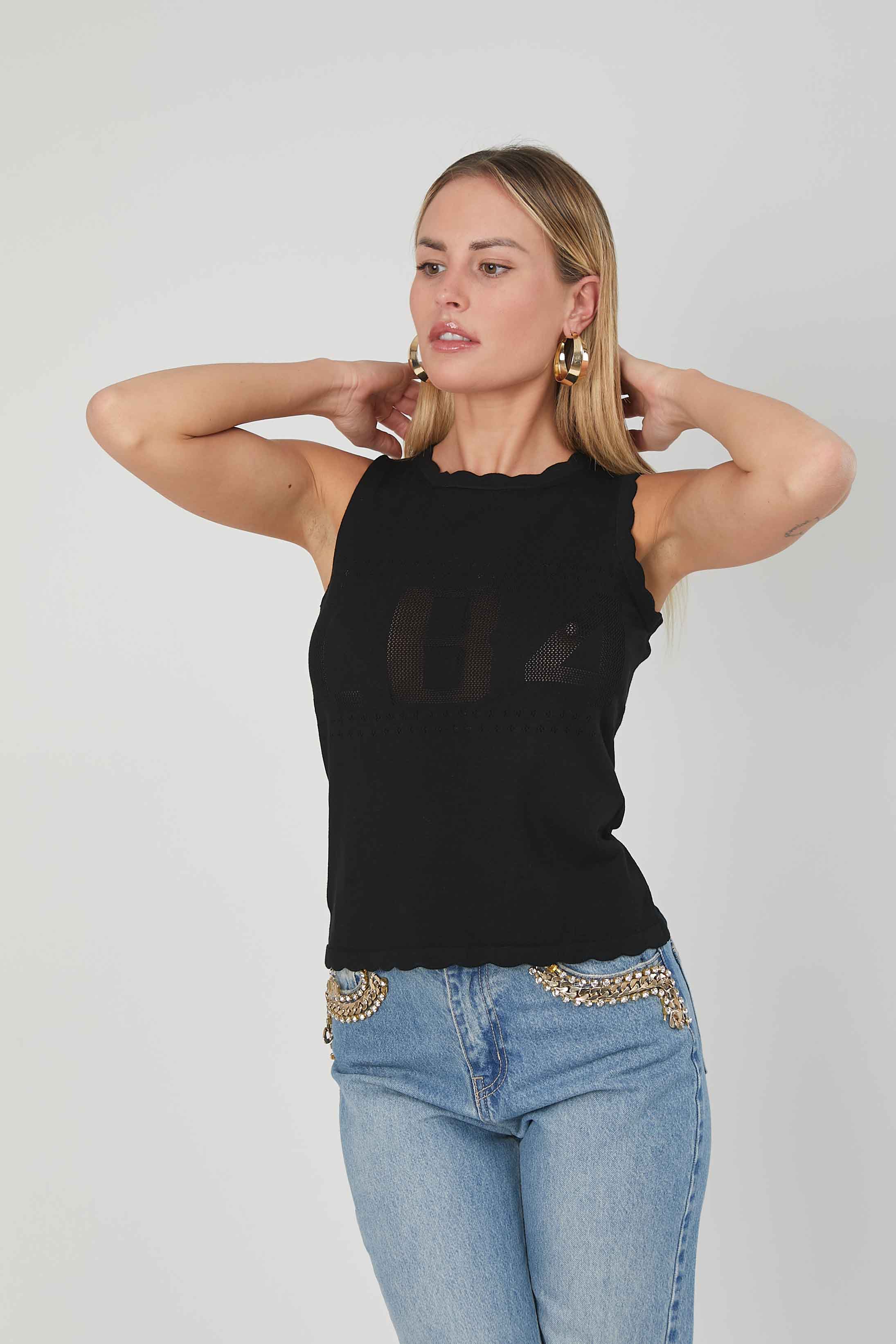 TOP MAGLIA LOGO TRAFORATO BLACK