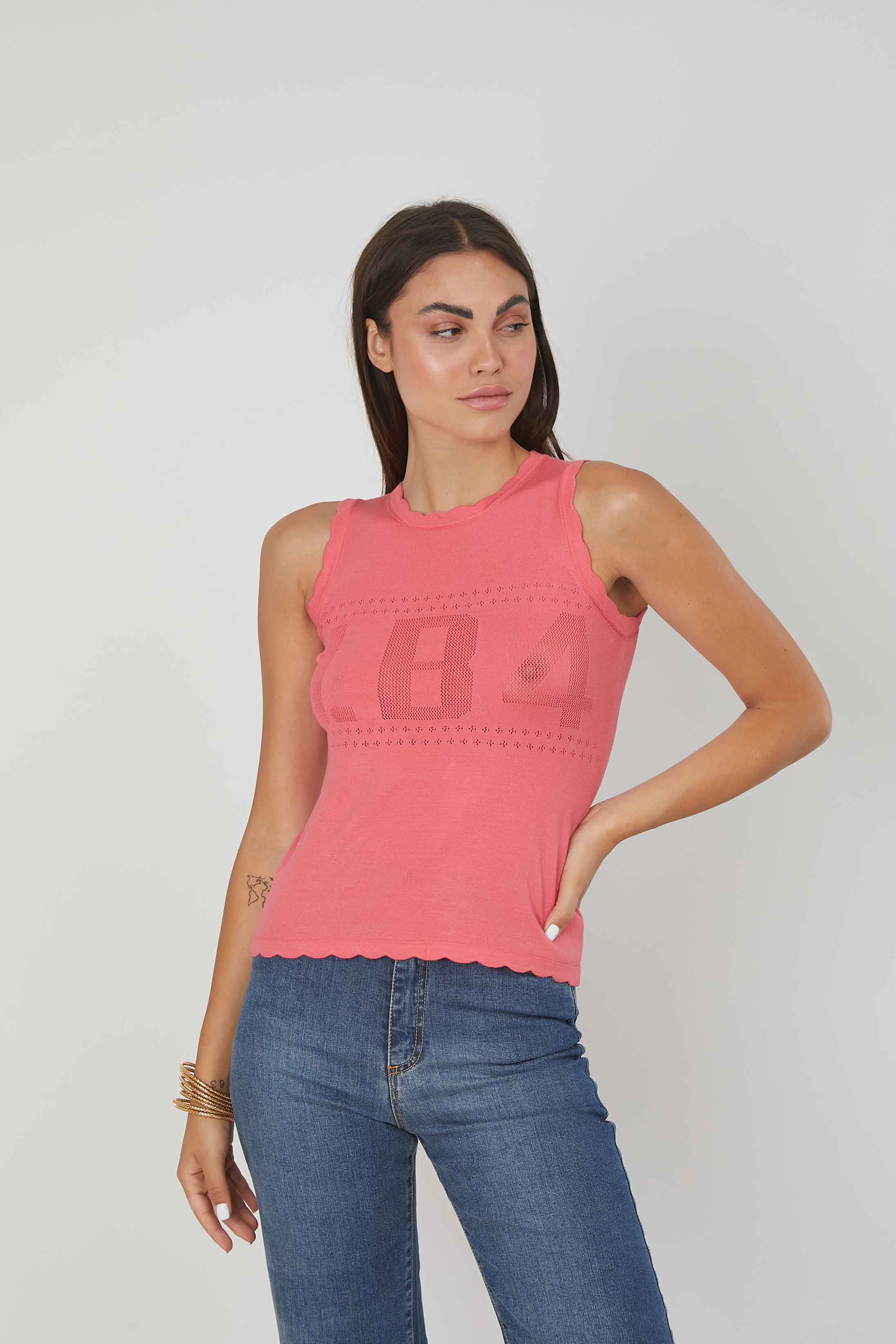 TOP MAGLIA LOGO TRAFORATO CORAL