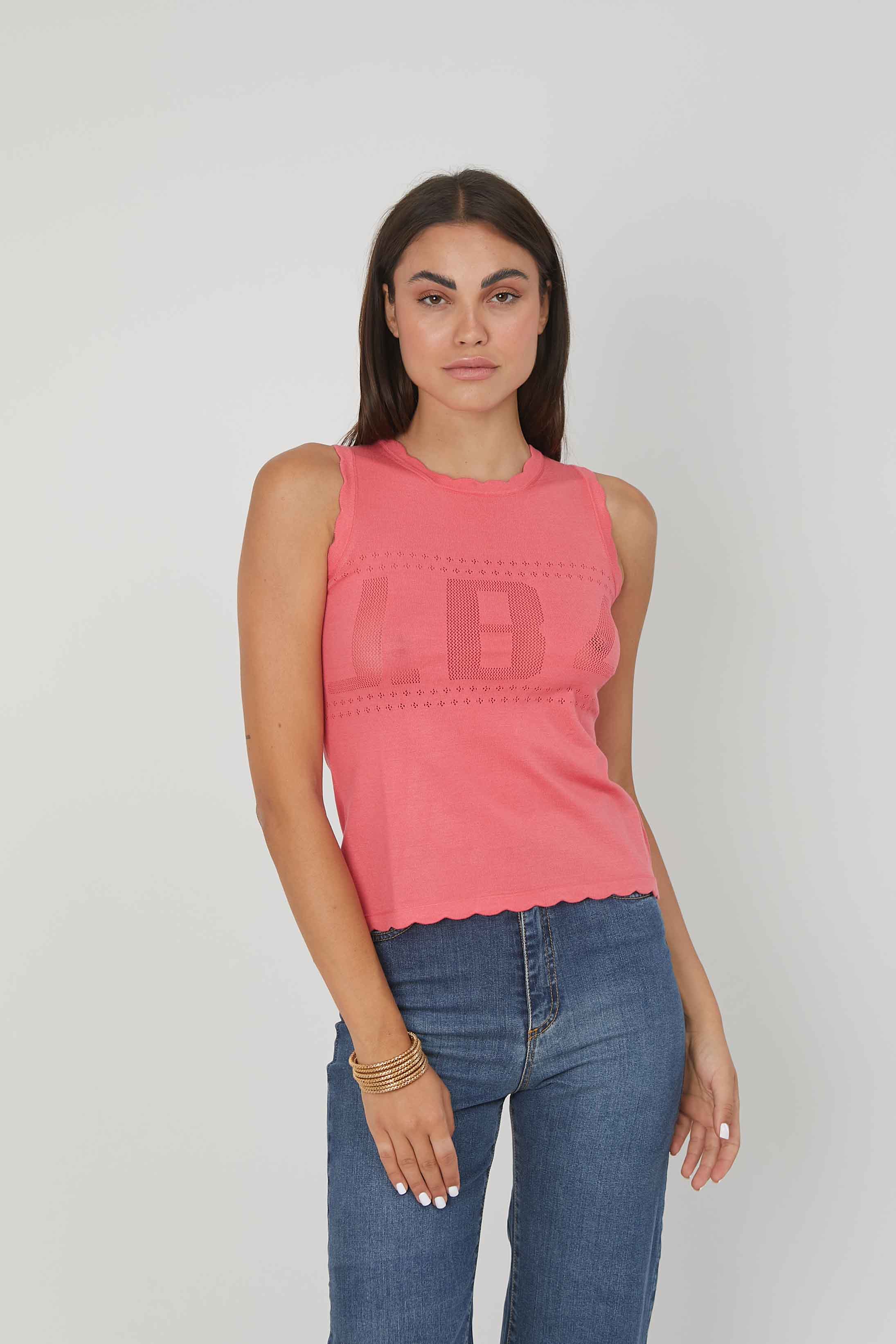 TOP MAGLIA LOGO TRAFORATO CORAL