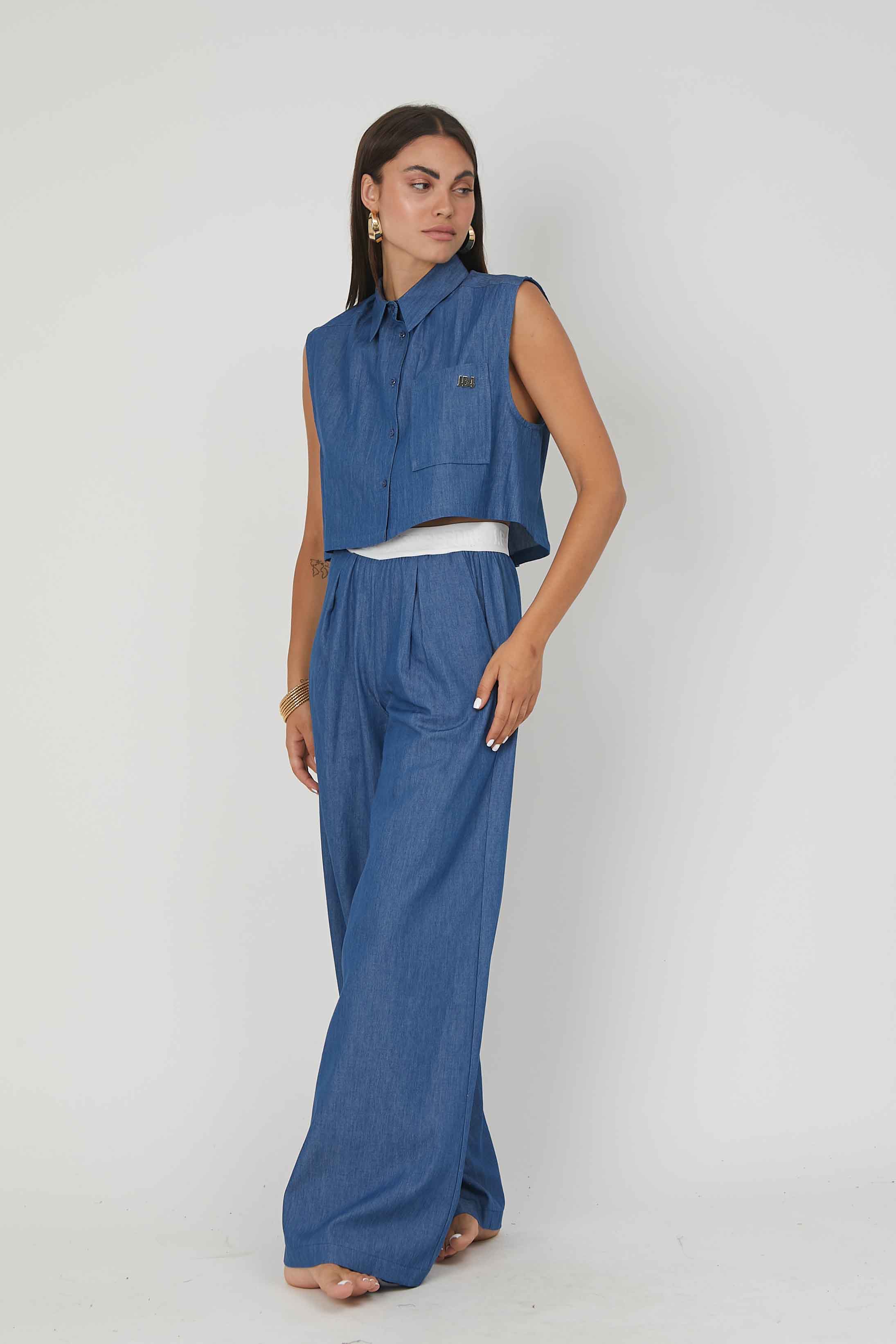 PANTALONI PALAZZO CHAMBRAY DENIM