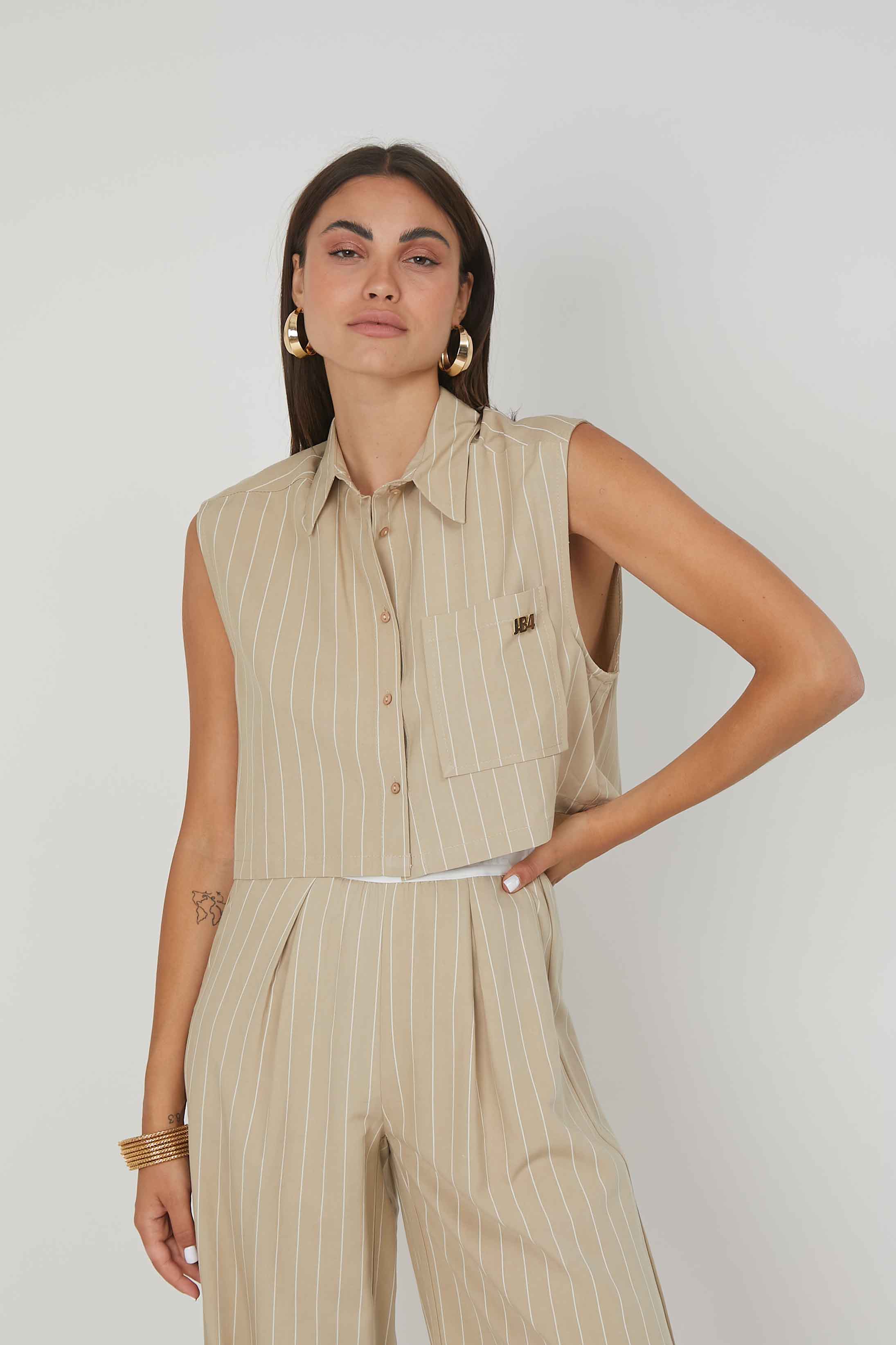 CAMICIA SMANICATA LINO GESSATO