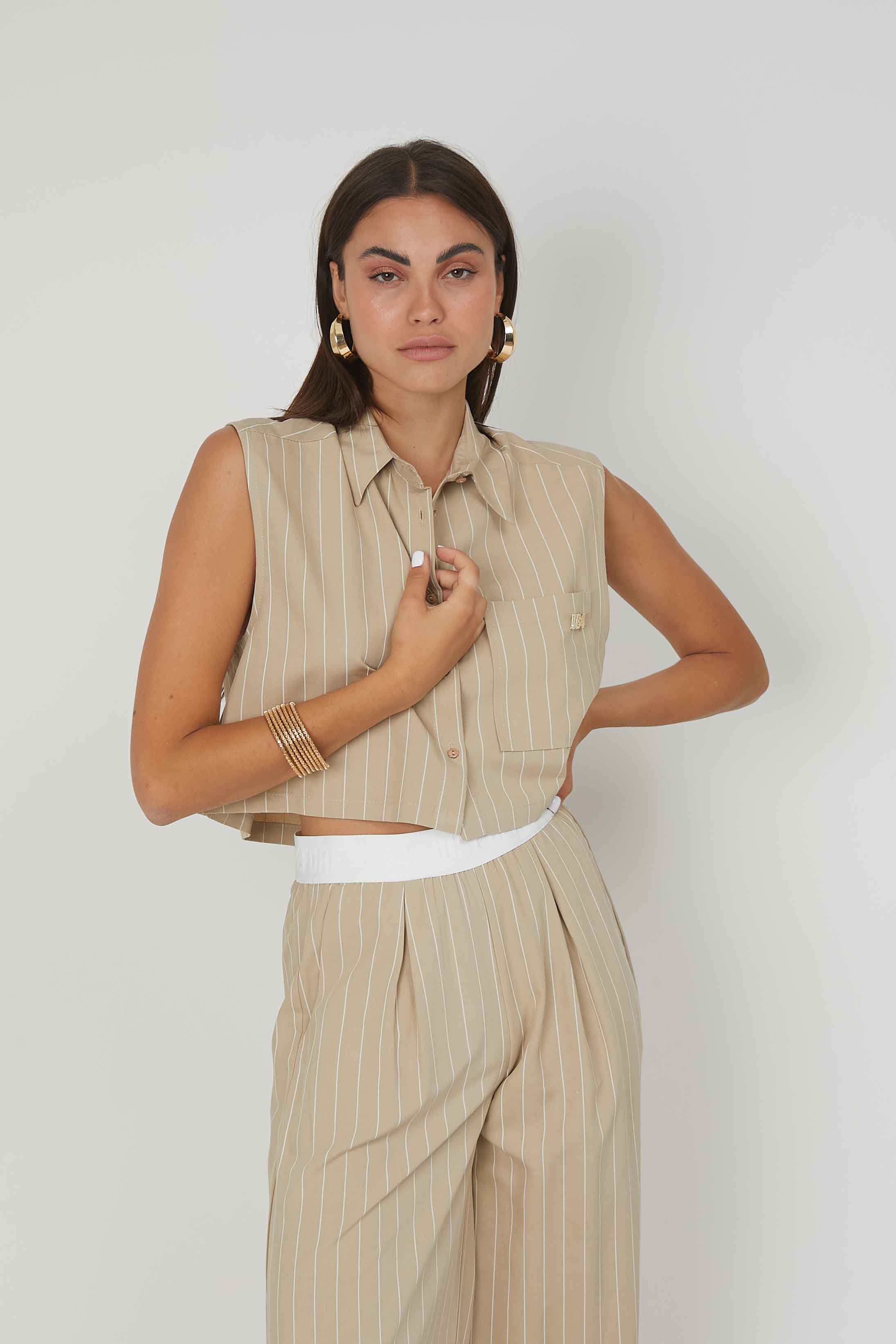 CAMICIA SMANICATA LINO GESSATO