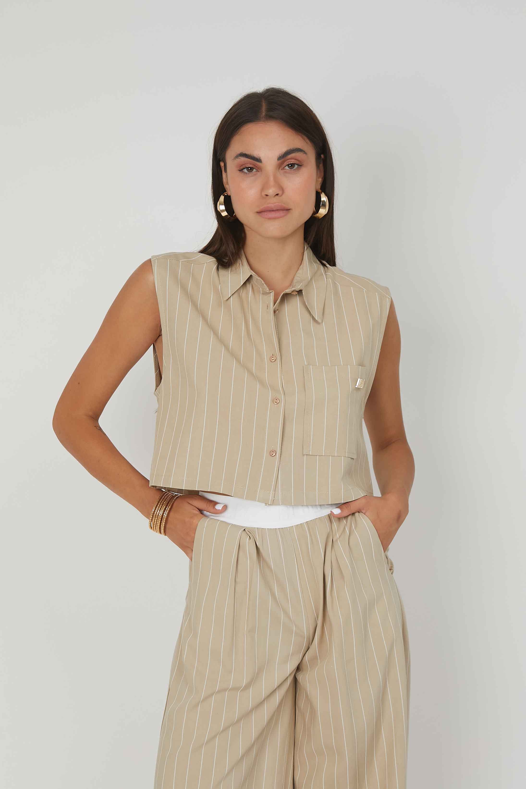 CAMICIA SMANICATA LINO GESSATO