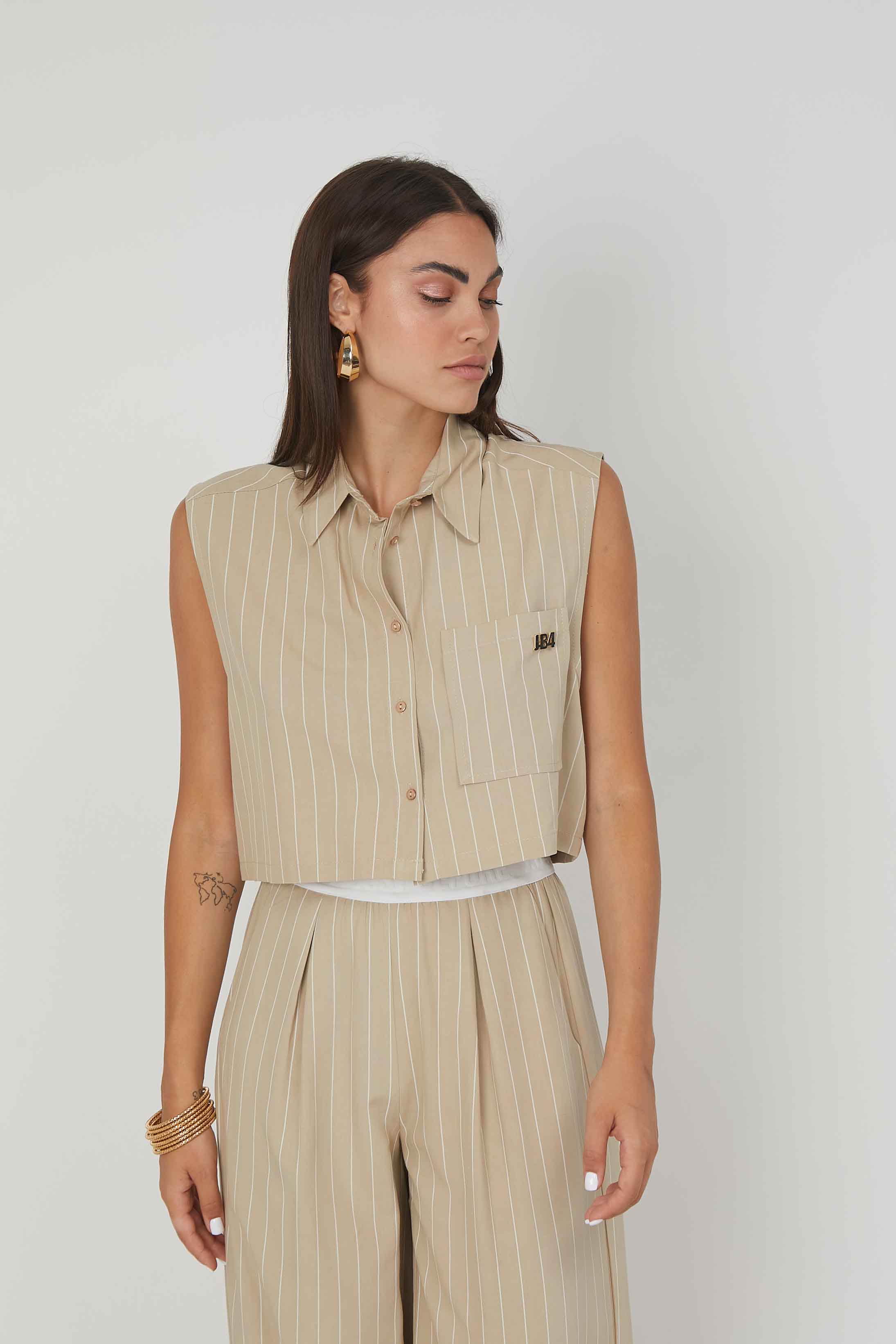 CAMICIA SMANICATA LINO GESSATO