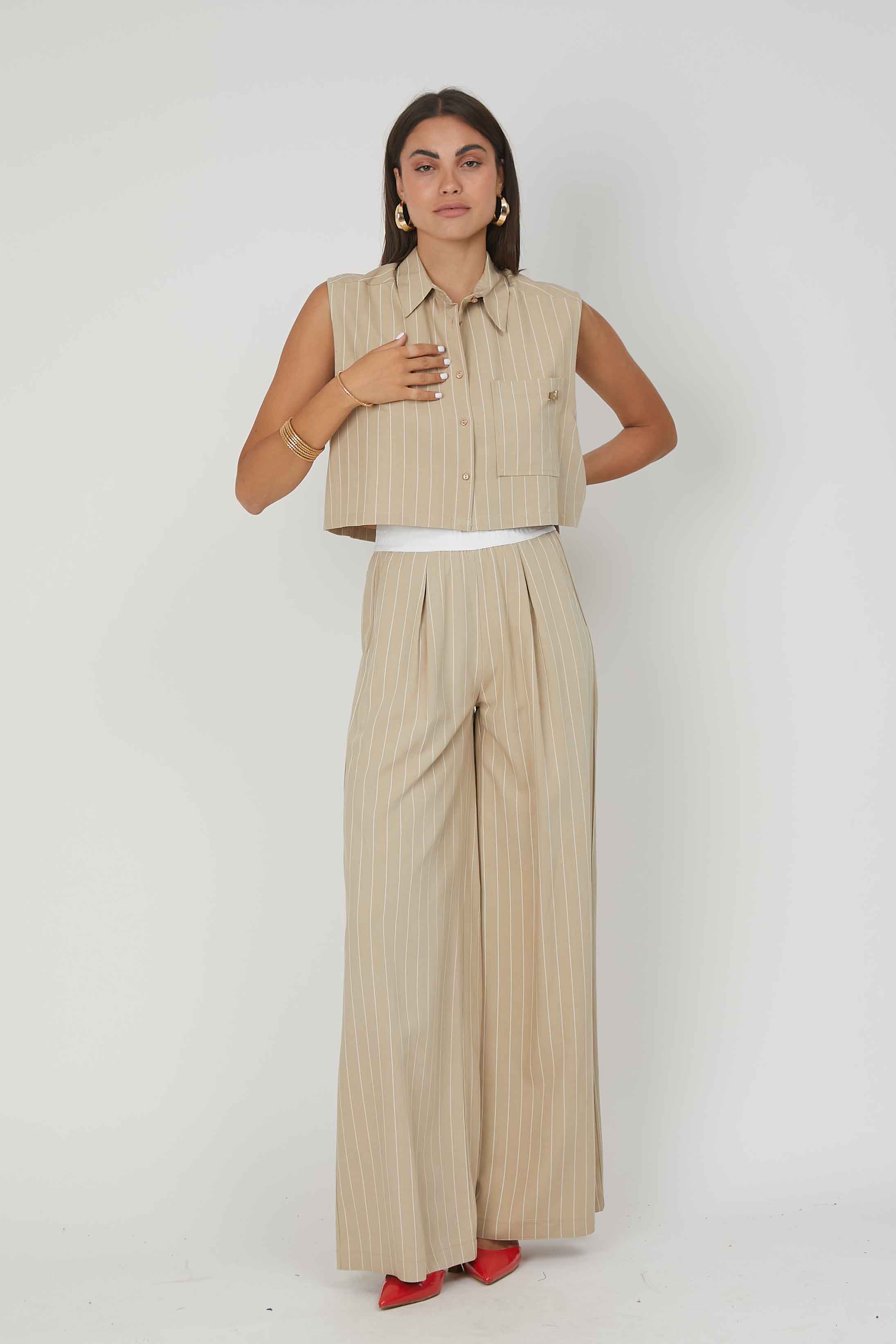 PANTALONI PALAZZO LINO GESSATO