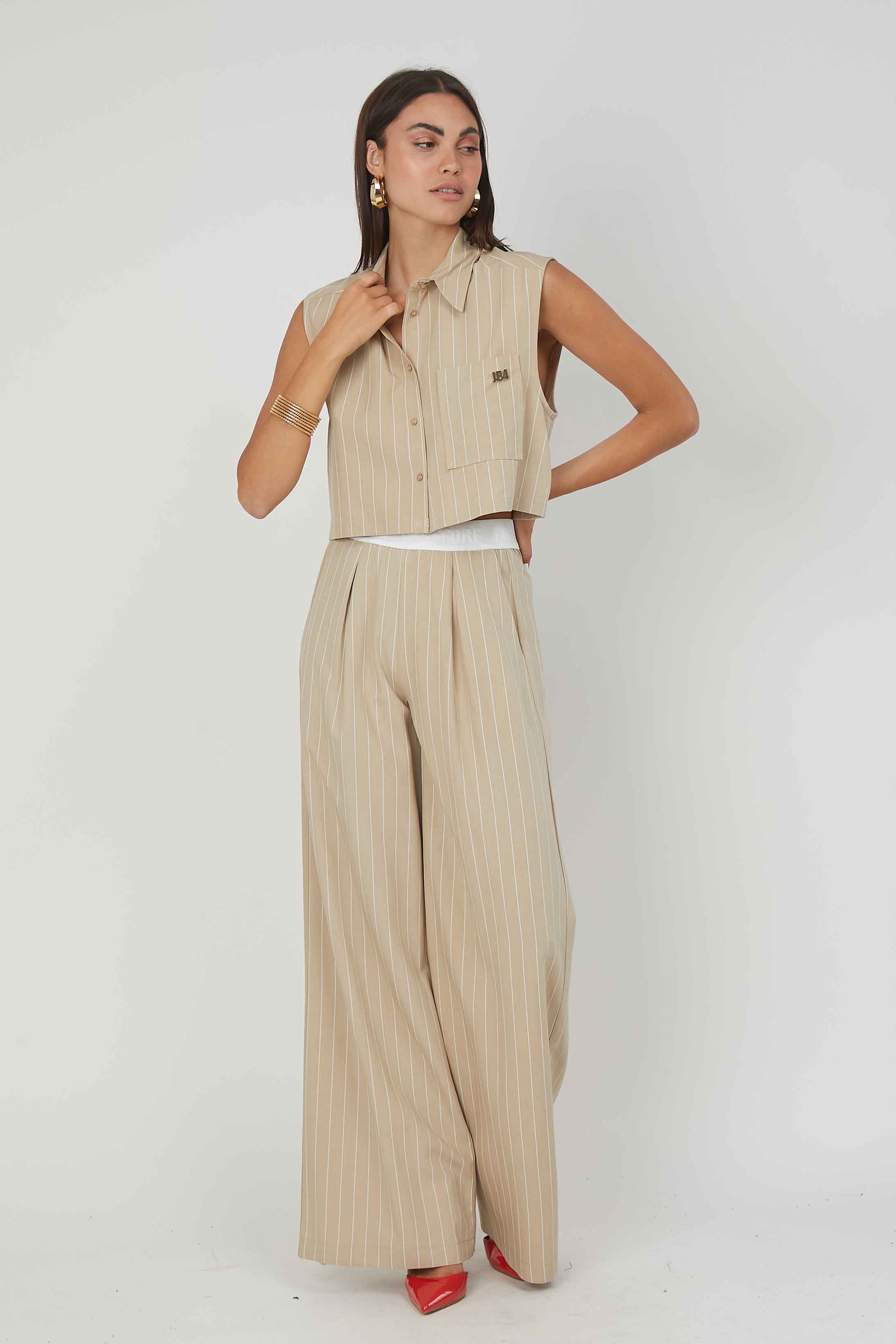 CAMICIA SMANICATA LINO GESSATO