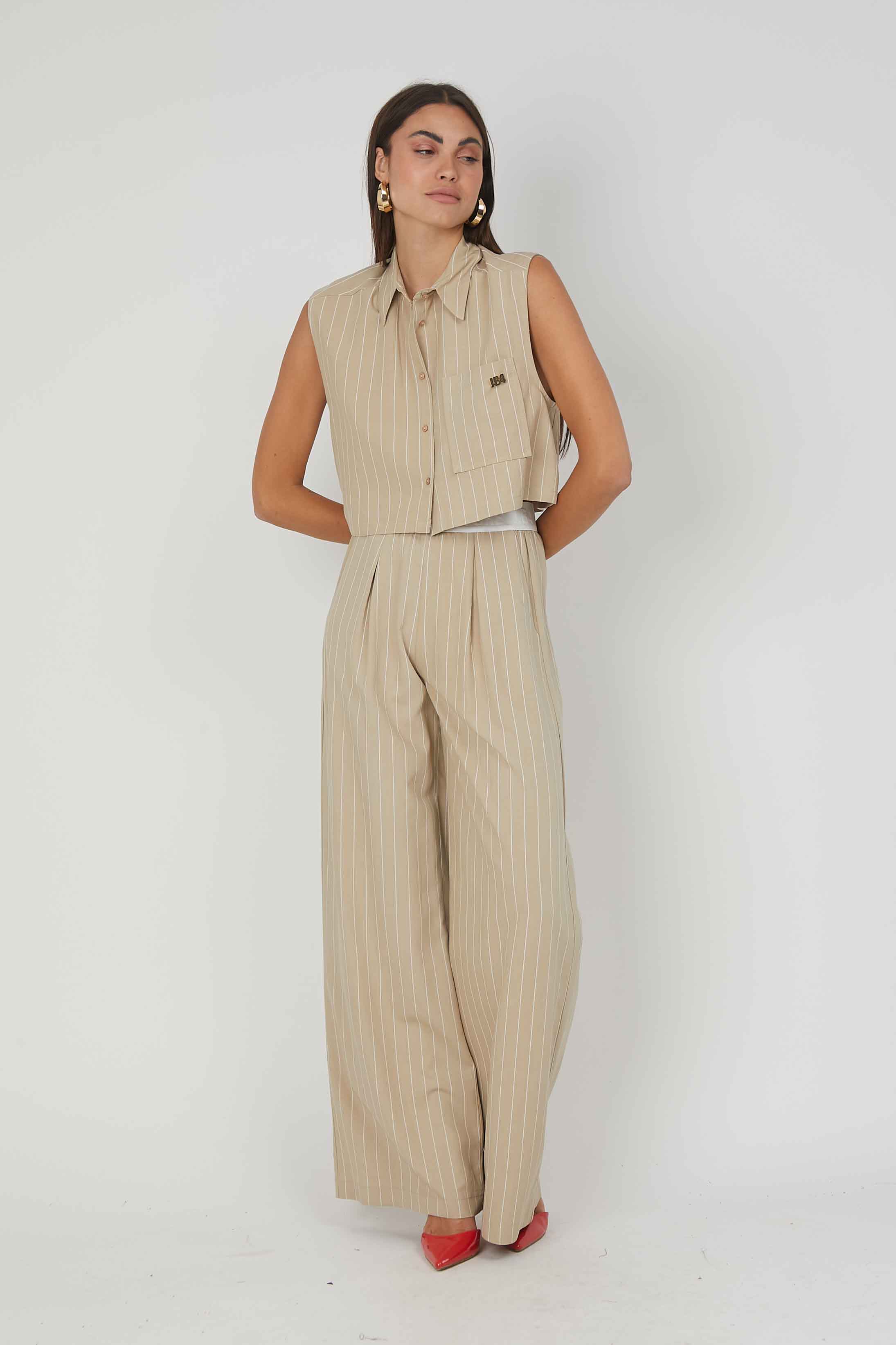 PANTALONI PALAZZO LINO GESSATO