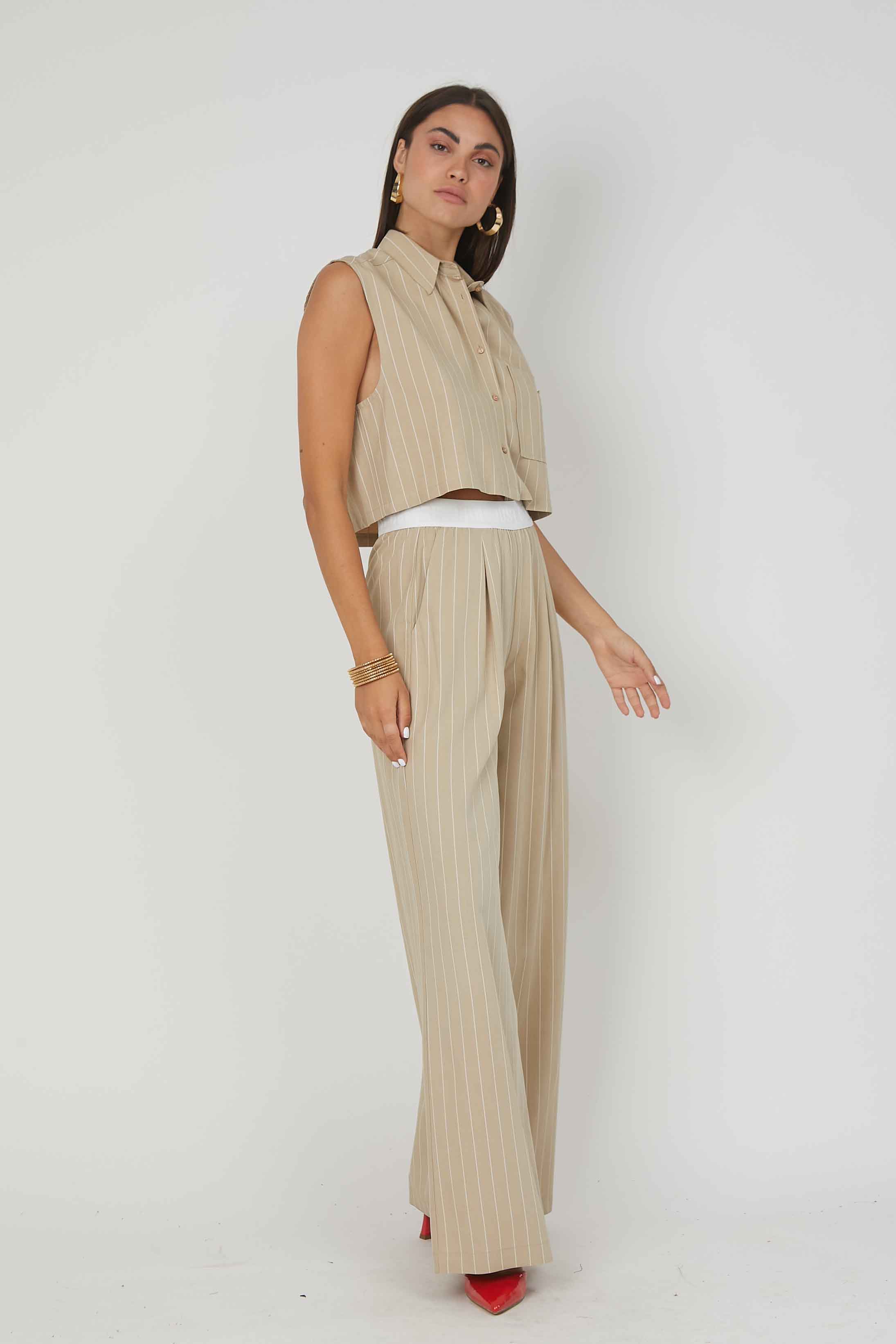 PANTALONI PALAZZO LINO GESSATO