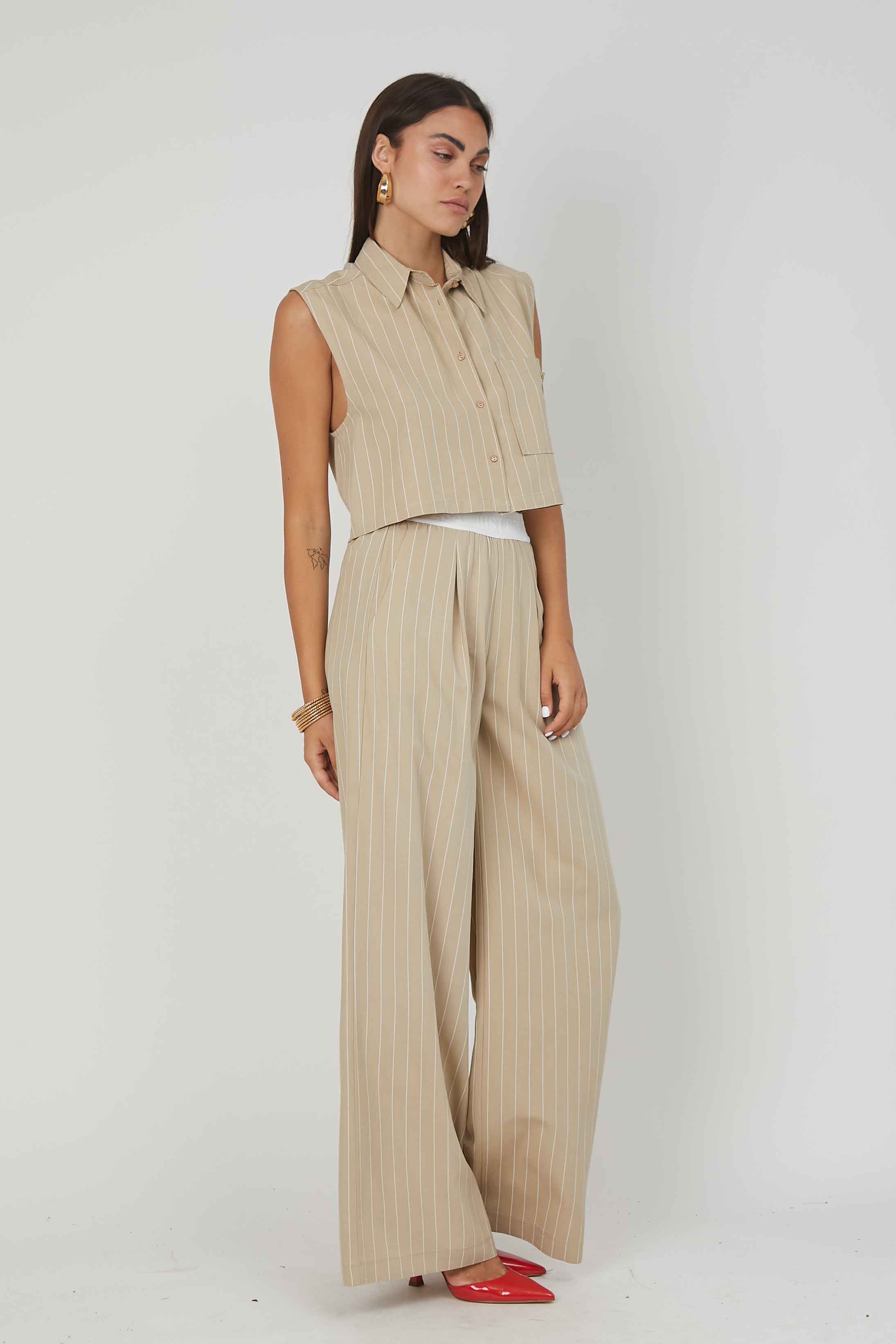 CAMICIA SMANICATA LINO GESSATO