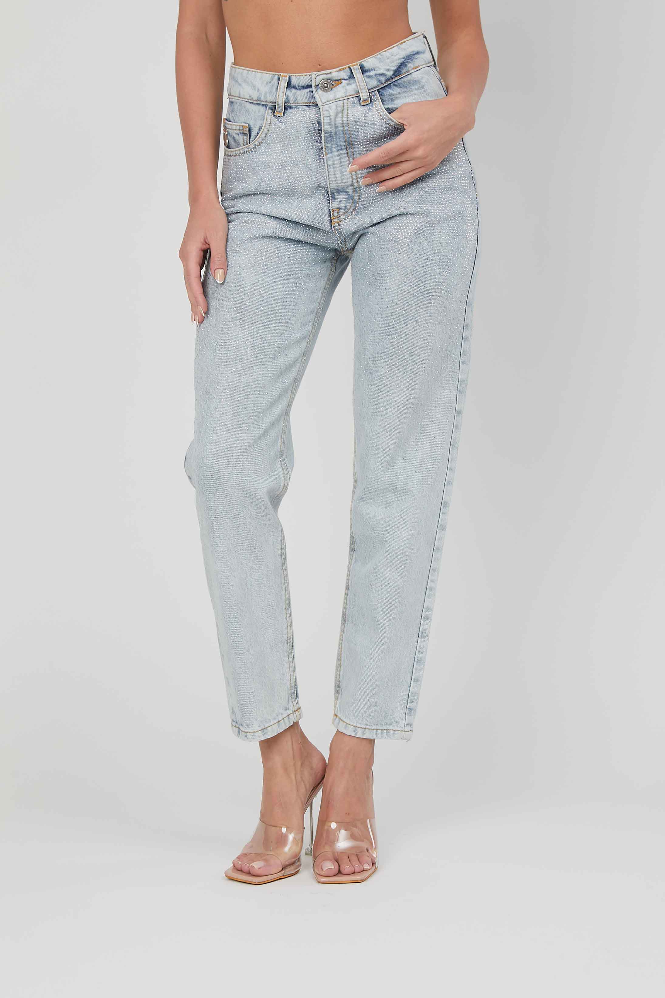LIGHT BLUE WATERFALL JEANS STRASS