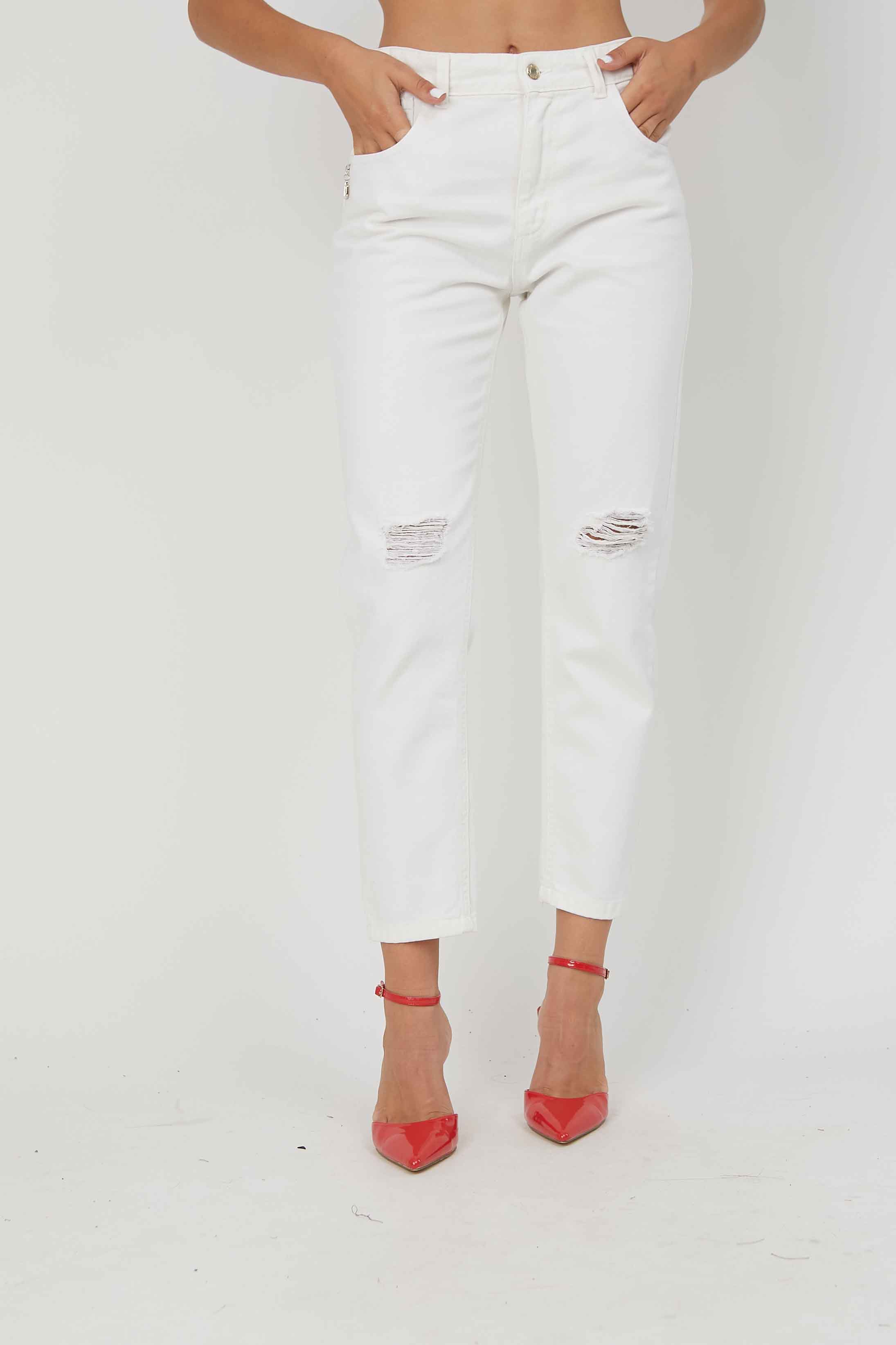 JEANS SLIM FIT ROTTURE WHITE