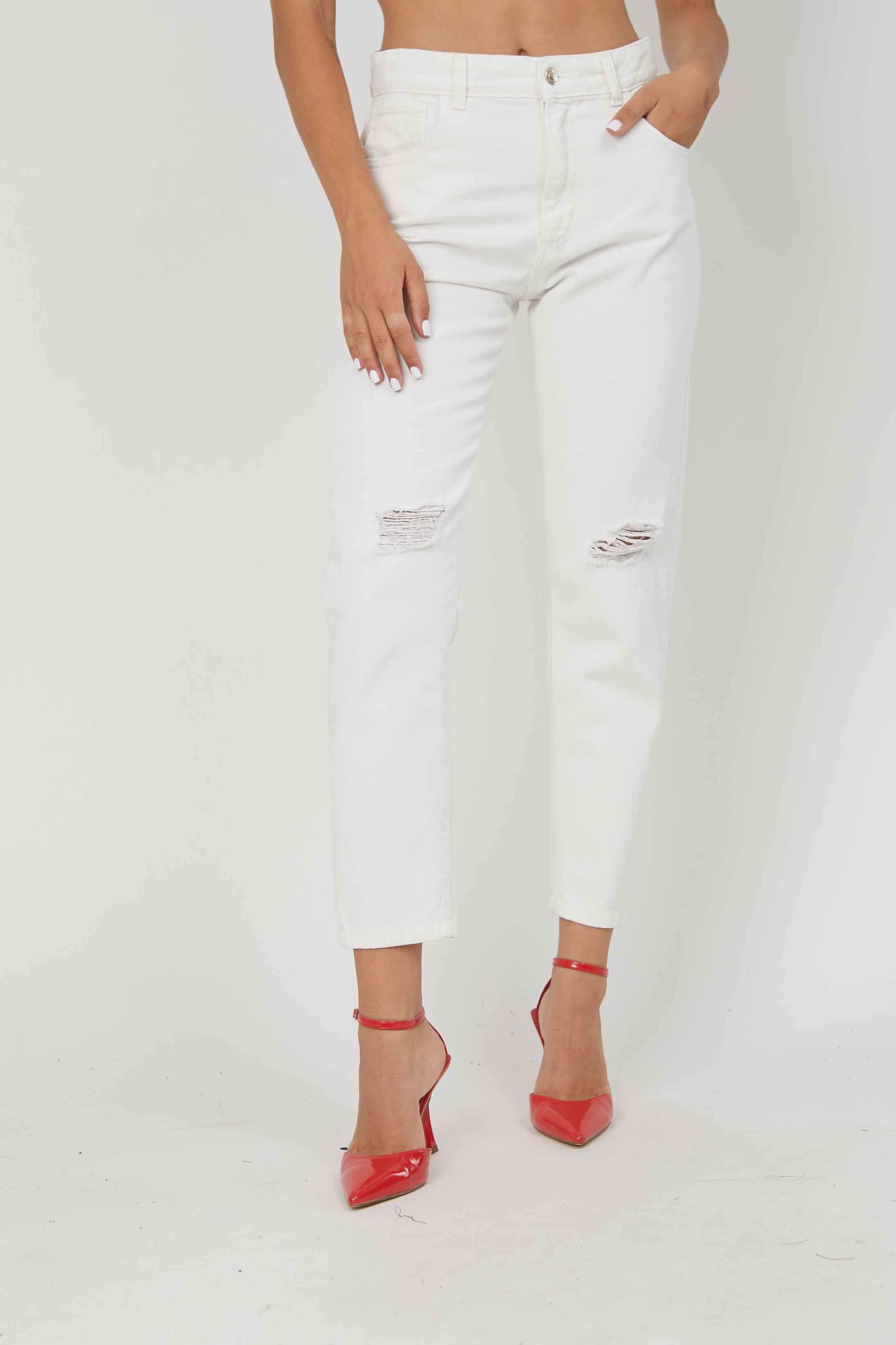 JEANS SLIM FIT ROTTURE WHITE