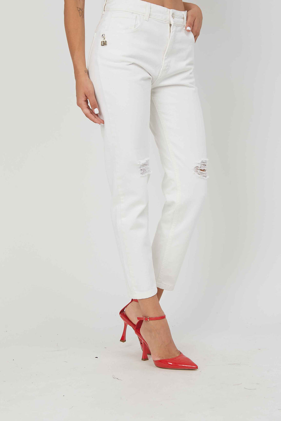 JEANS SLIM FIT ROTTURE WHITE